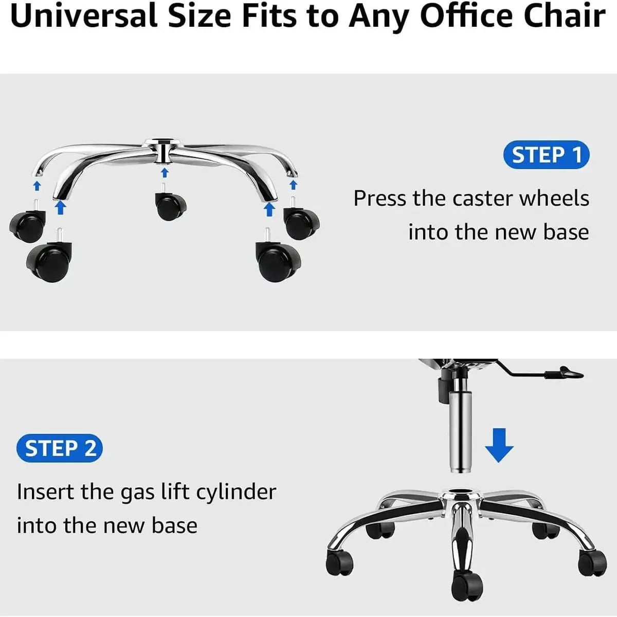 Heavy Duty Office Chair Base Replacement 2500lb Universal Silver Leg MASTERY MART