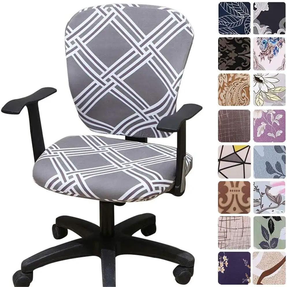 Melaluxe stretchable universal office chair cover on small office chair, showcasing fitted fabric and vibrant color for small chairs.
