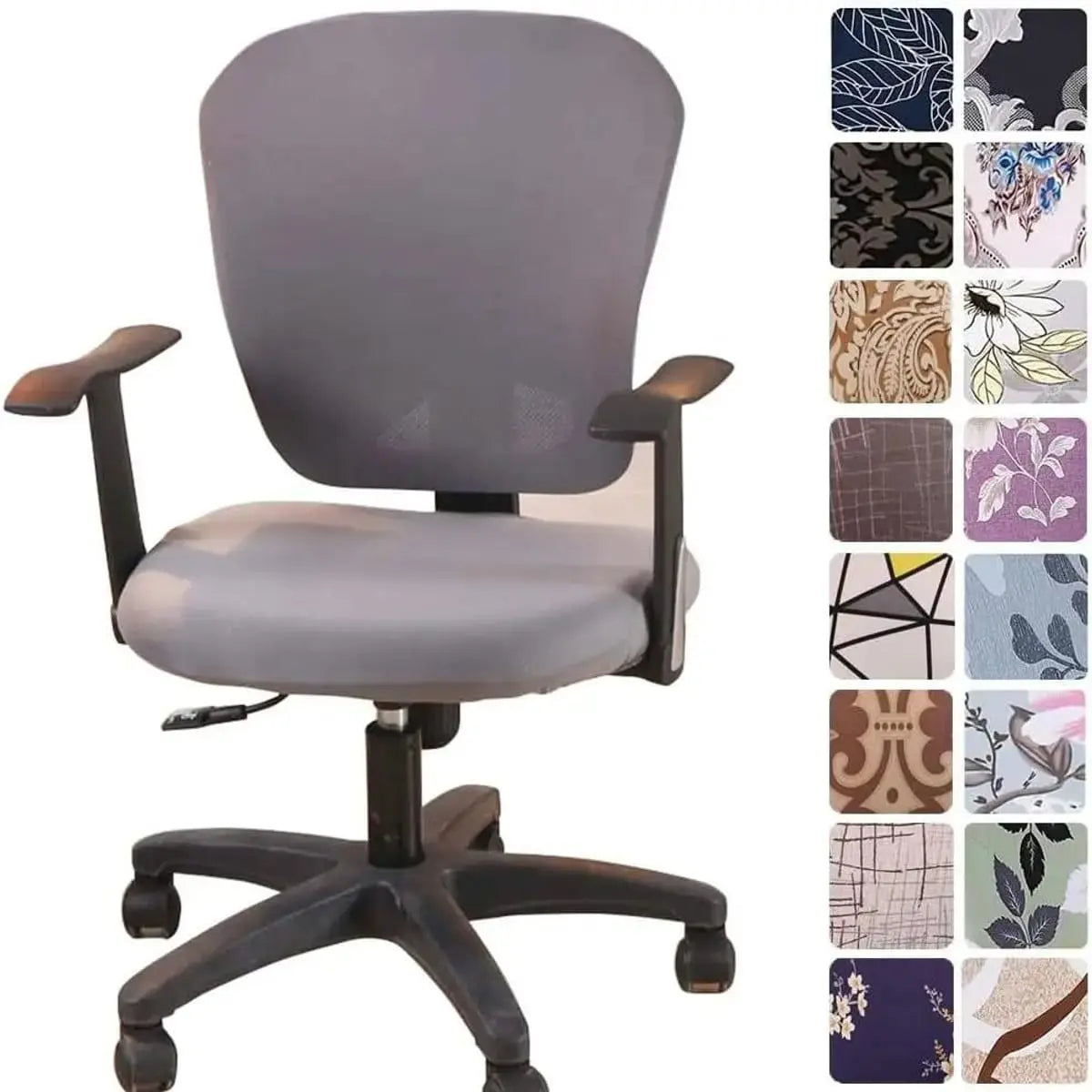 Melaluxe stretchable universal office chair cover on a small chair, showing its fit and fabric texture.
