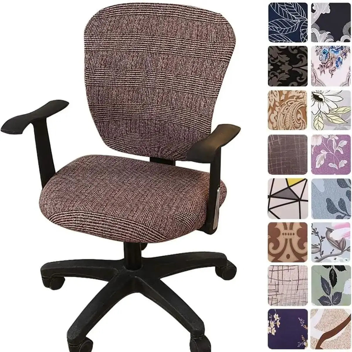 Melaluxe stretchable universal office chair cover on a small chair, showing its fit and fabric texture for small office chairs.