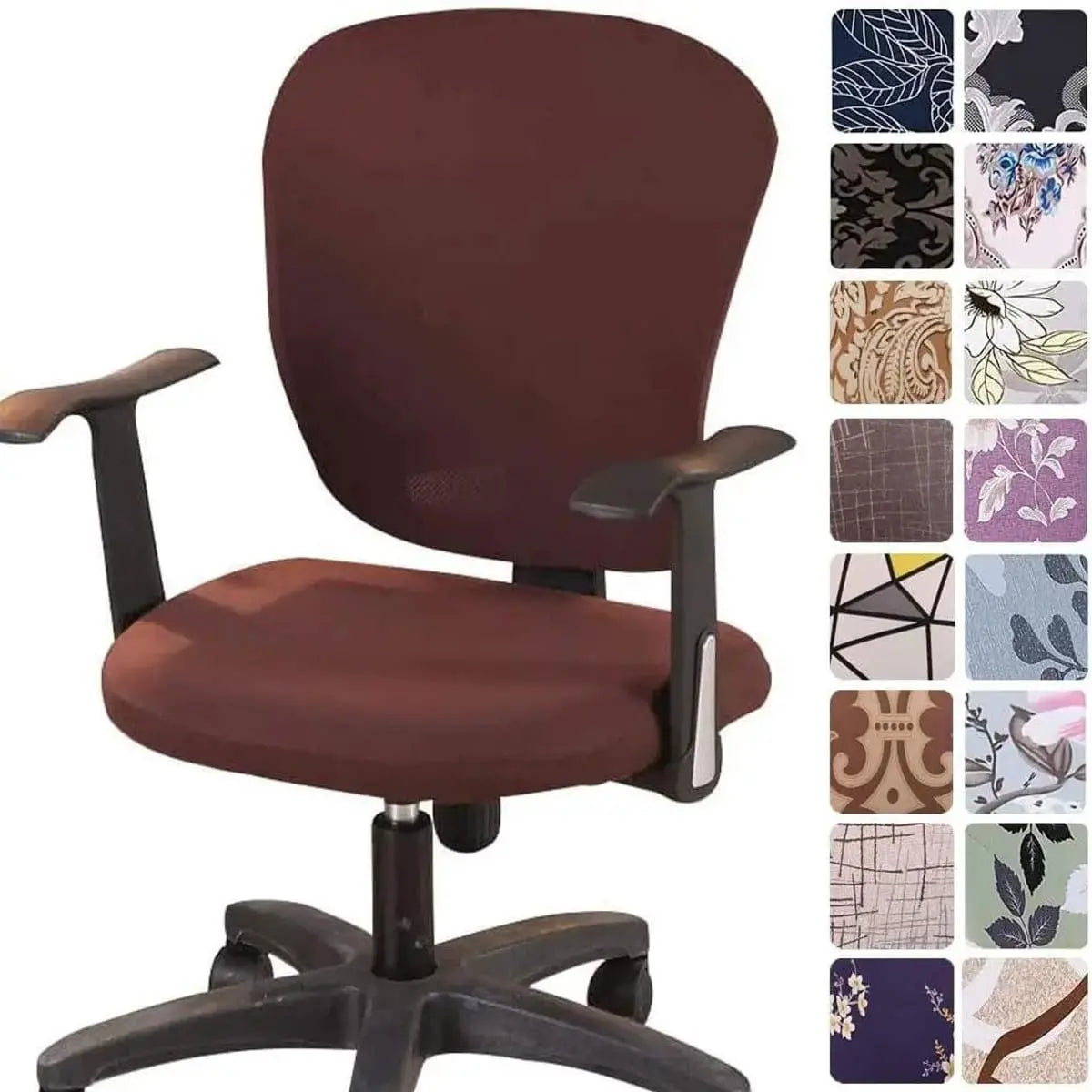 Melaluxe stretchable universal office chair cover for small chairs, in a vibrant color, fitted on an office chair.