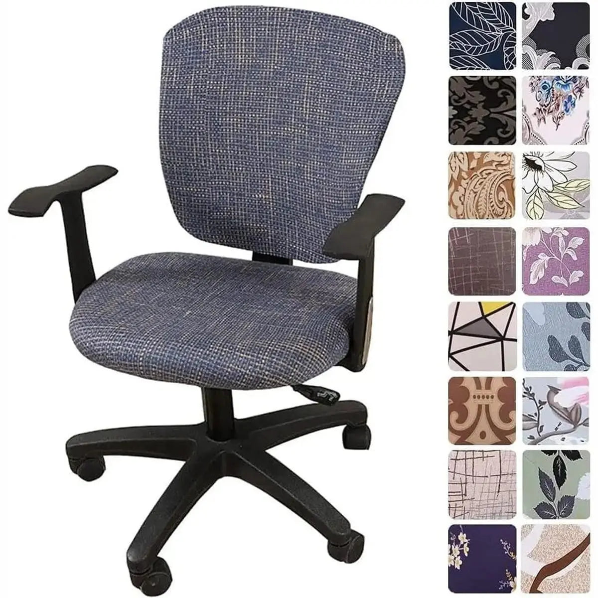 Melaluxe stretchable universal office chair cover on small office chair, showing fitted fabric and elastic edges for a snug fit.