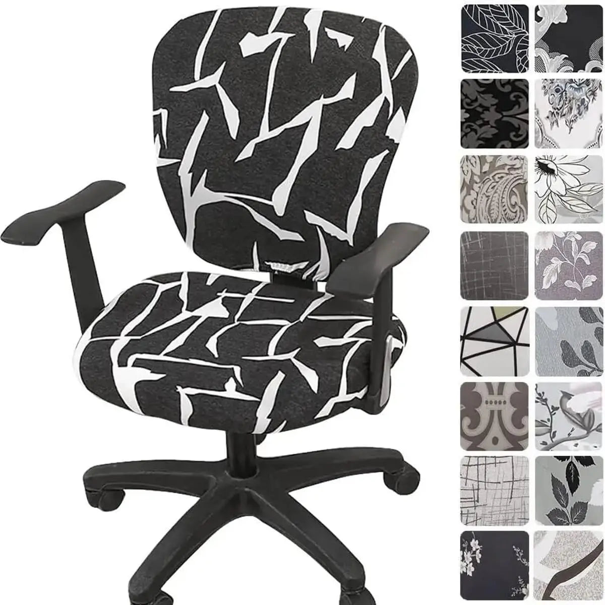 Melaluxe stretchable universal office chair cover on small chair, showing fitted fabric and elastic edges for a snug fit.
