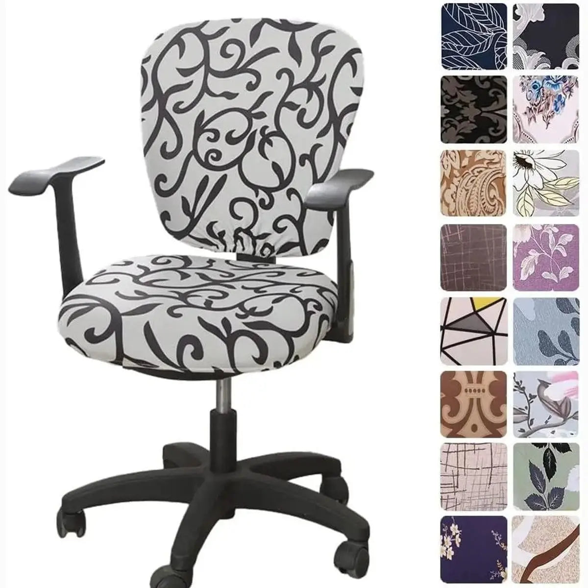 Melaluxe stretchable universal office chair cover fitted for small chairs, in a colorful fabric with a snug, flexible fit.