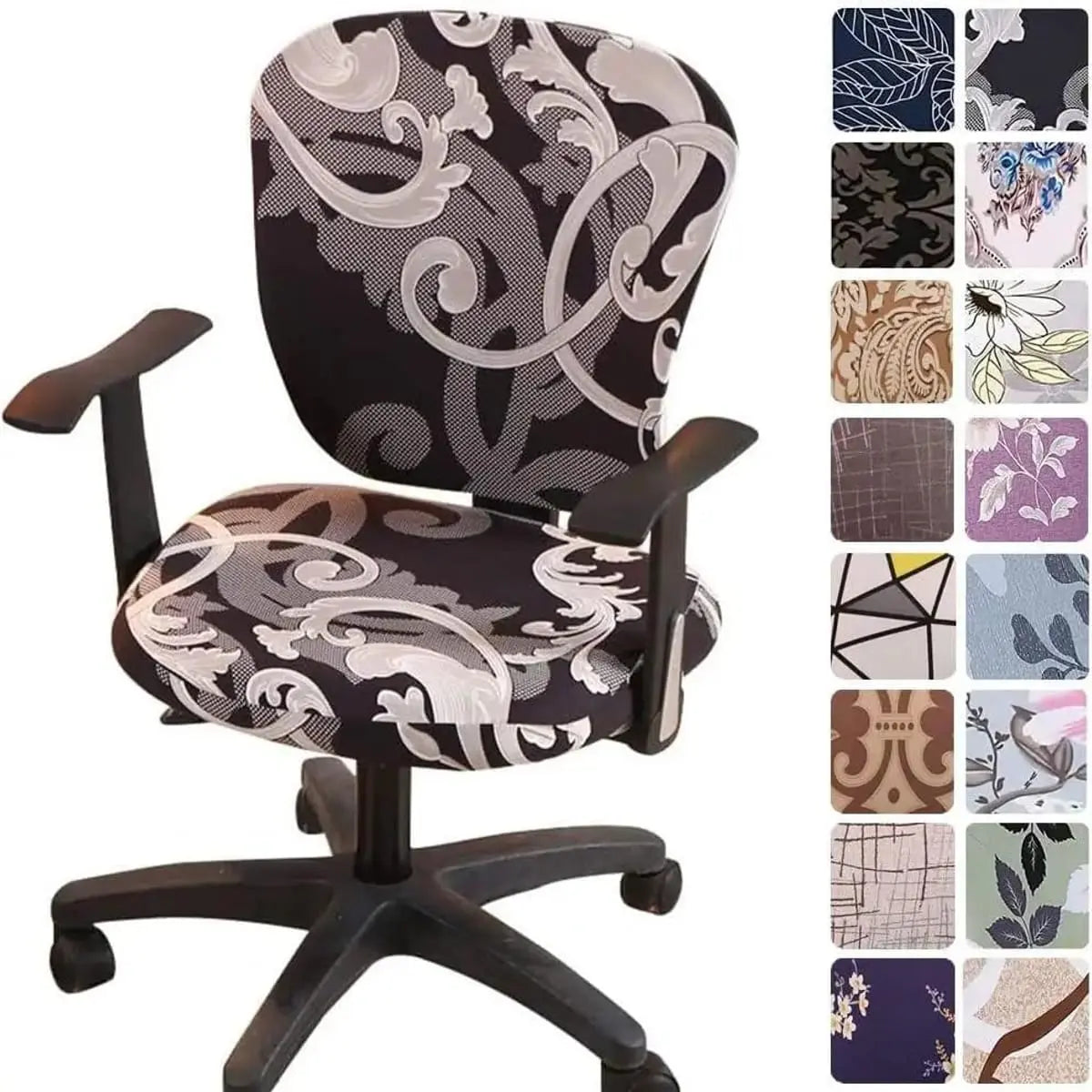 Melaluxe stretchable universal office chair cover for small chairs, showing a fitted fabric cover on a compact office chair.