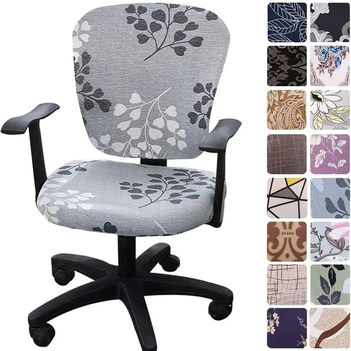 Melaluxe stretchable universal office chair cover on small chair, showing snug fit and vibrant color for small office seating.