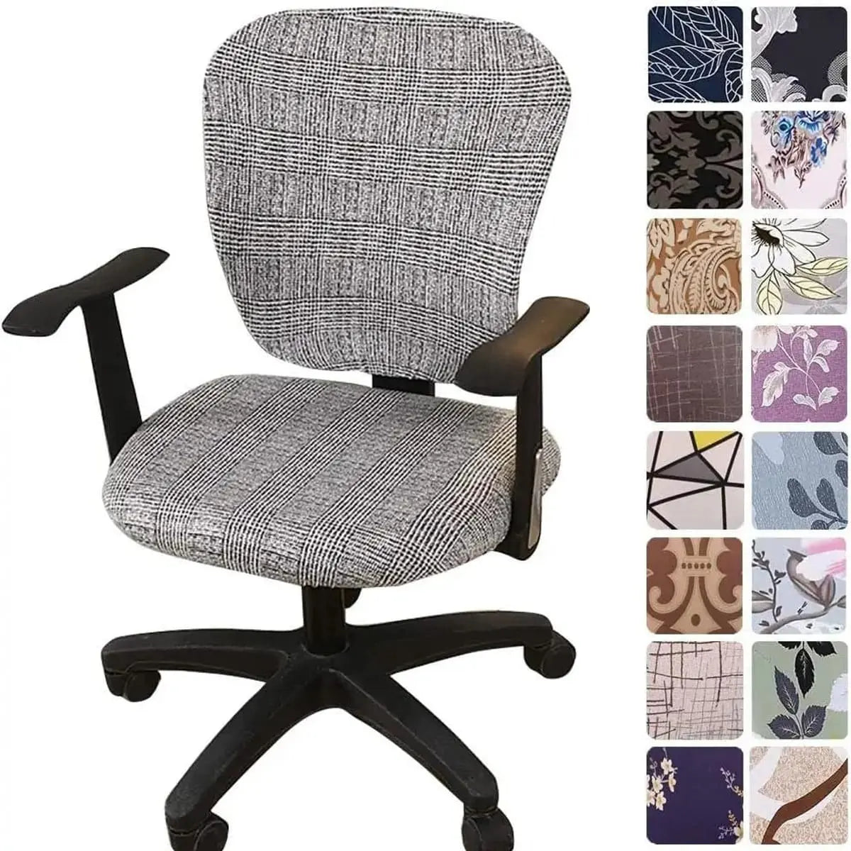 Melaluxe stretchable universal office chair cover fitting small chairs, in a colorful fabric with elastic edges for a snug fit.