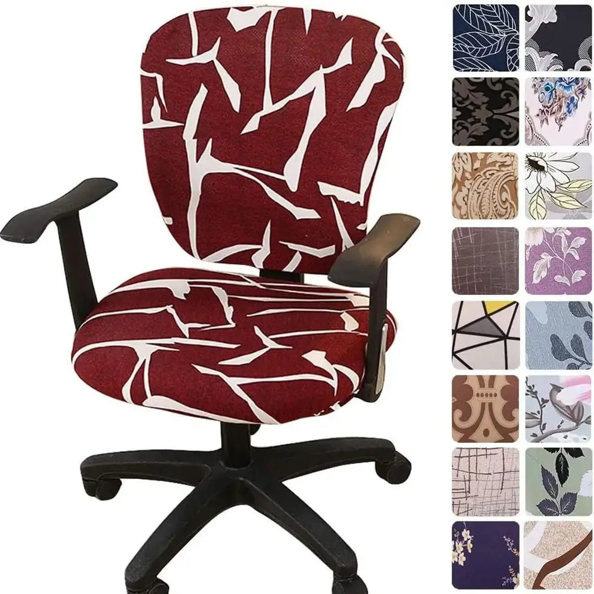 Melaluxe stretchable universal office chair cover on small chair, showcasing fitted design and fabric texture.