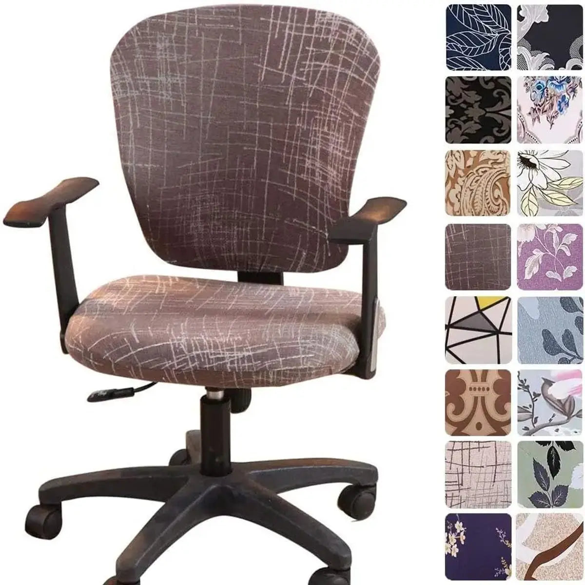 Melaluxe stretchable universal office chair cover on small chair, showing snug fit and elastic material for office furniture.