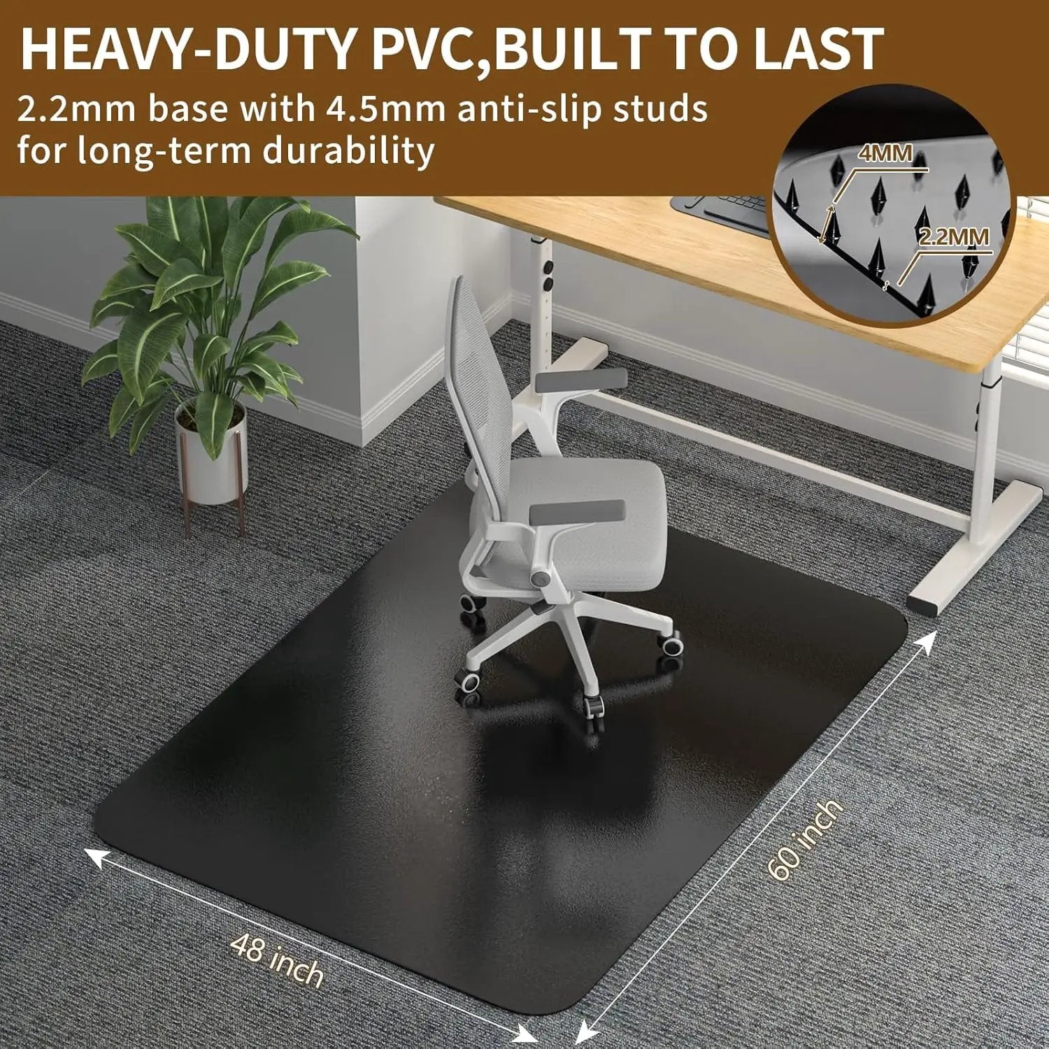 MZLCDW 48x60 heavy-duty office chair mat for carpet with non-slip cleats, designed for low-pile carpet protection.