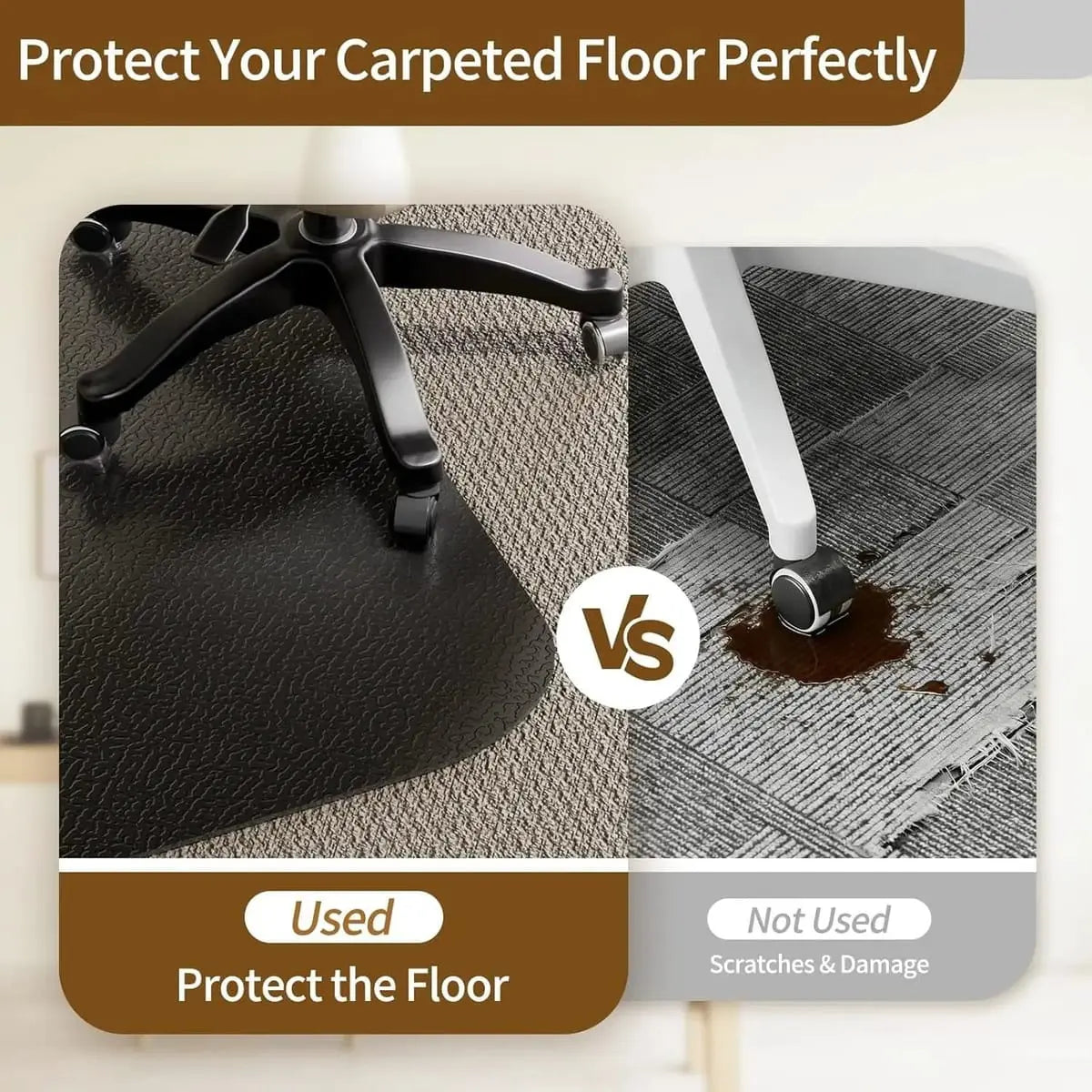 MZLCDW 48x60 heavy-duty office chair mat for carpet, non-slip with cleats, designed for low-pile carpet protection and mobility