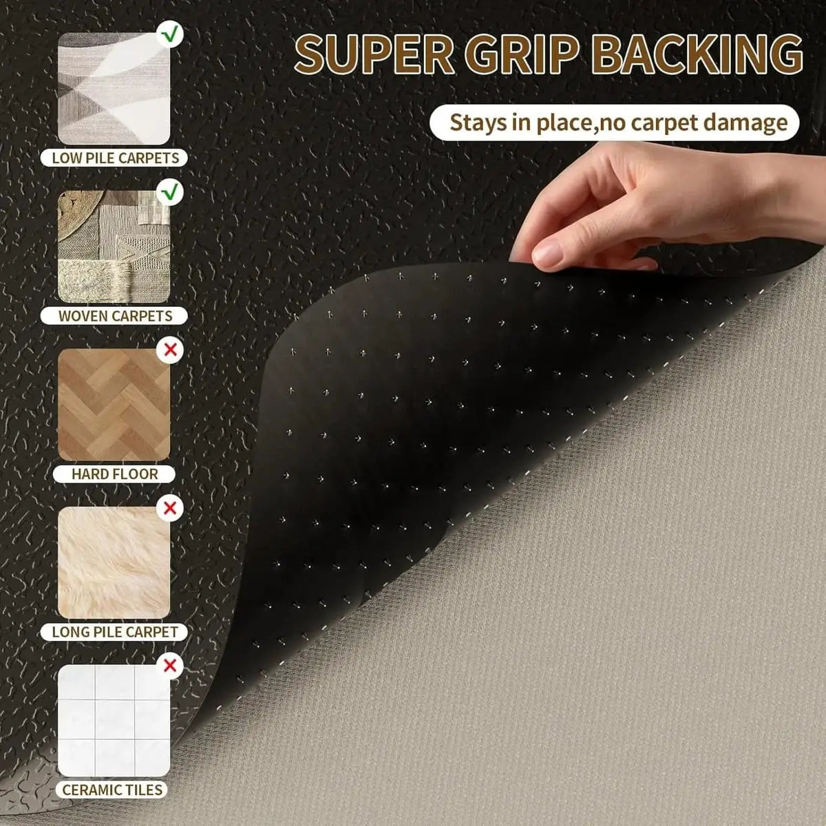 MZLCDW 48x60 heavy-duty office chair mat for carpet with non-slip cleats, designed for low-pile carpets.