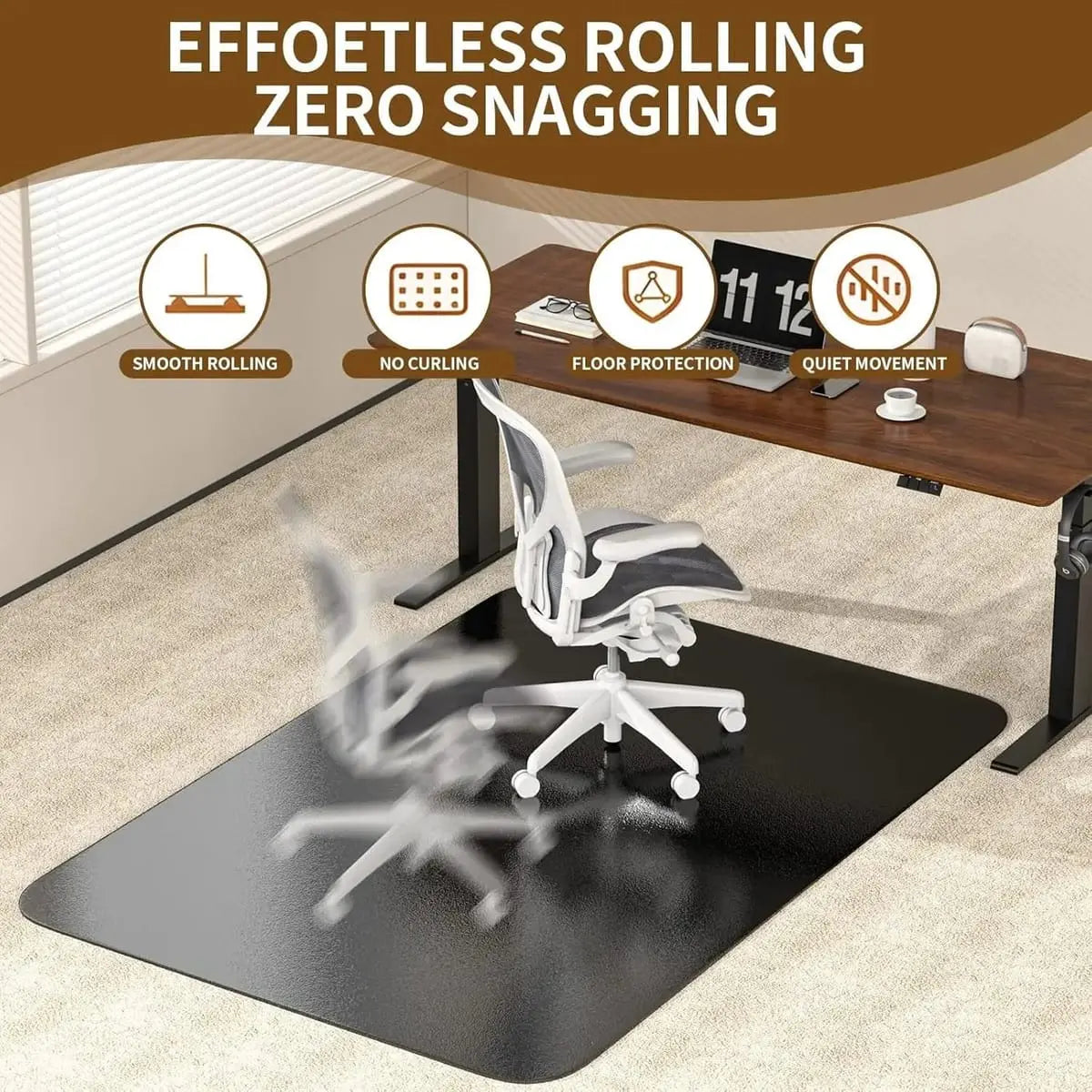 Heavy-duty MZLCDW 48x60 office chair mat with non-slip cleats, designed for carpeted floors, providing durable protection and stability.
