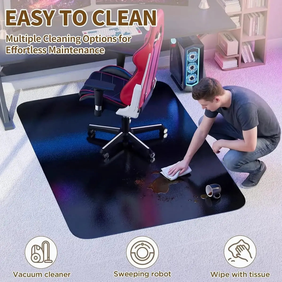 MZLCDW 48x60 inch heavy-duty office chair mat for carpet, non-slip surface with cleats, suitable for low-pile carpets.