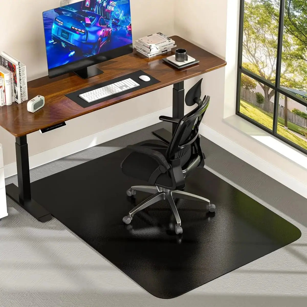 Heavy-duty MZLCDW 48x60 office chair mat for carpet, non-slip surface with cleats for low pile carpets.