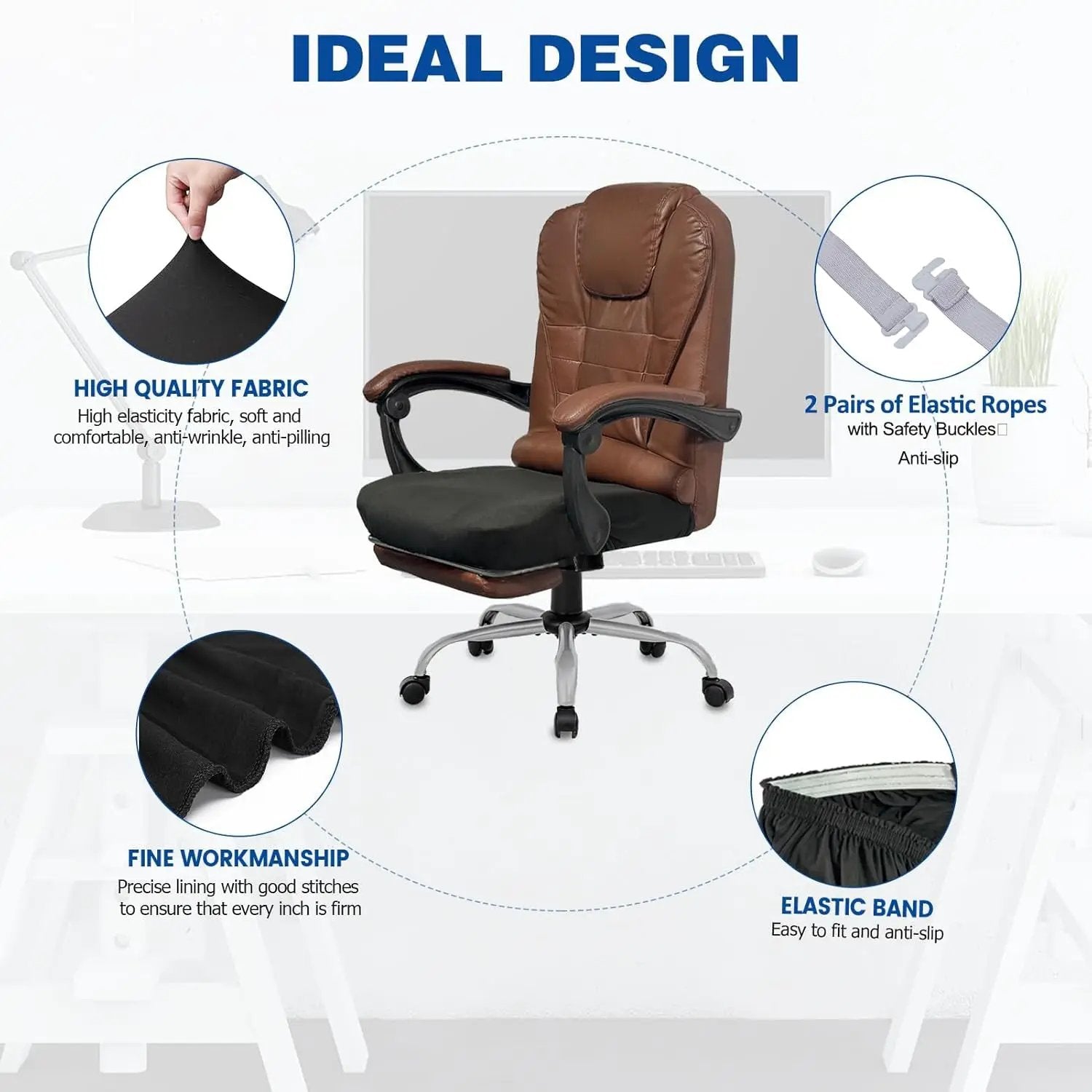 Black NeColorLife large office chair seat cover fitting 19.7 to 26-inch seats, designed to protect and upgrade your chair.