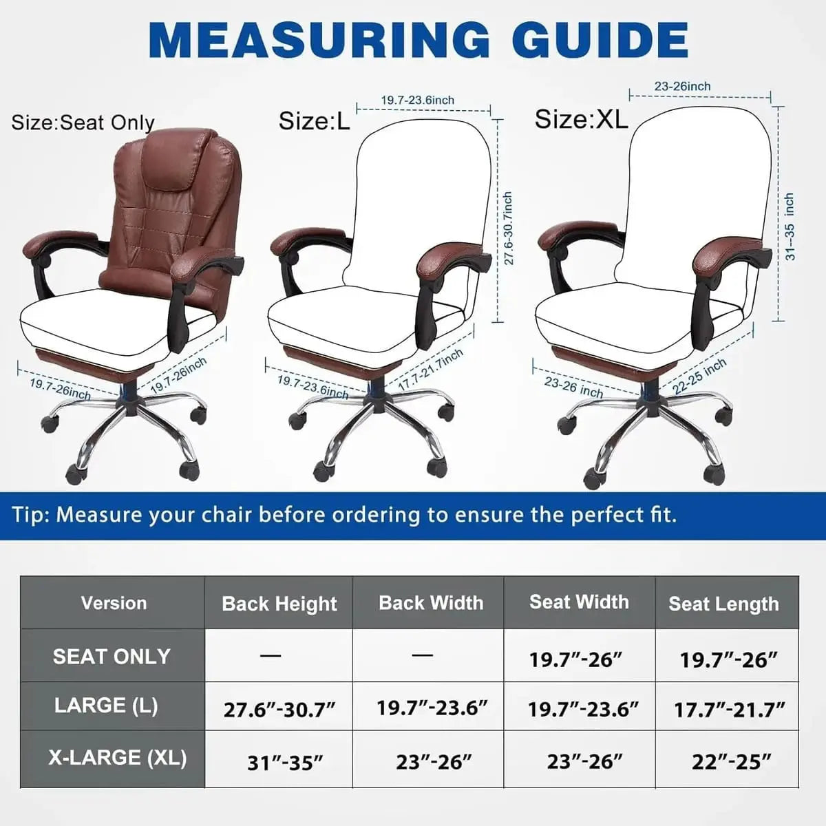 Necolorlife Large Office Chair Seat Cover Fits 19.7 To 26 Inch NeColorLife