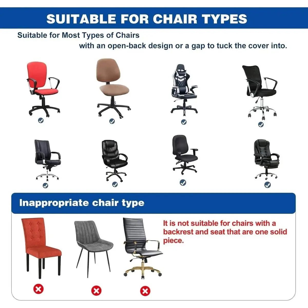 Necolorlife Large Office Chair Seat Cover Fits 19.7 To 26 Inch NeColorLife