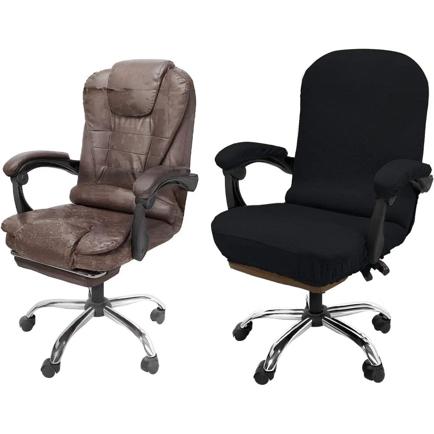 Black stretchable Jacquard office chair cover with armrests by NeColorLife, designed to fit large chairs.