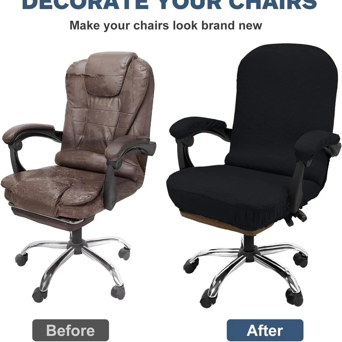 Black stretchable Jacquard office chair cover with armrests by NeColorLife, designed for a snug fit and stylish protection.