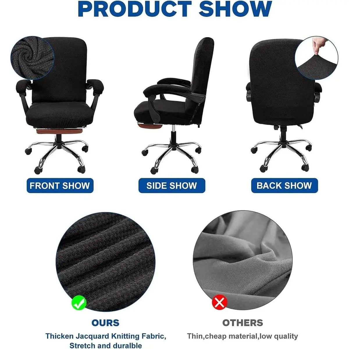 Black stretchable Jacquard office chair cover with armrests by NeColorLife, designed for a snug fit and stylish protection.