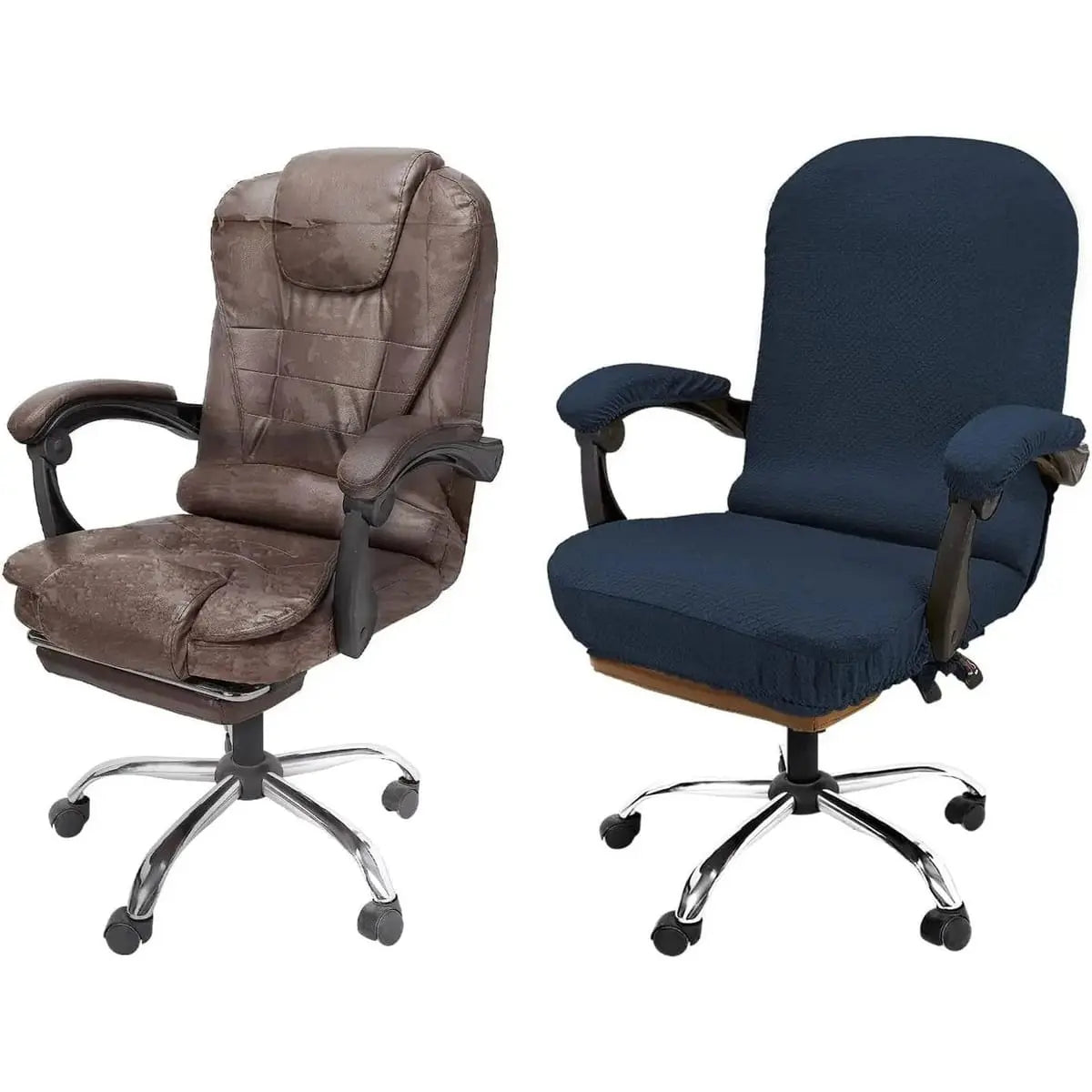 Black stretchable Jacquard office chair cover with armrests from NeColorLife, designed to fit large chairs comfortably.