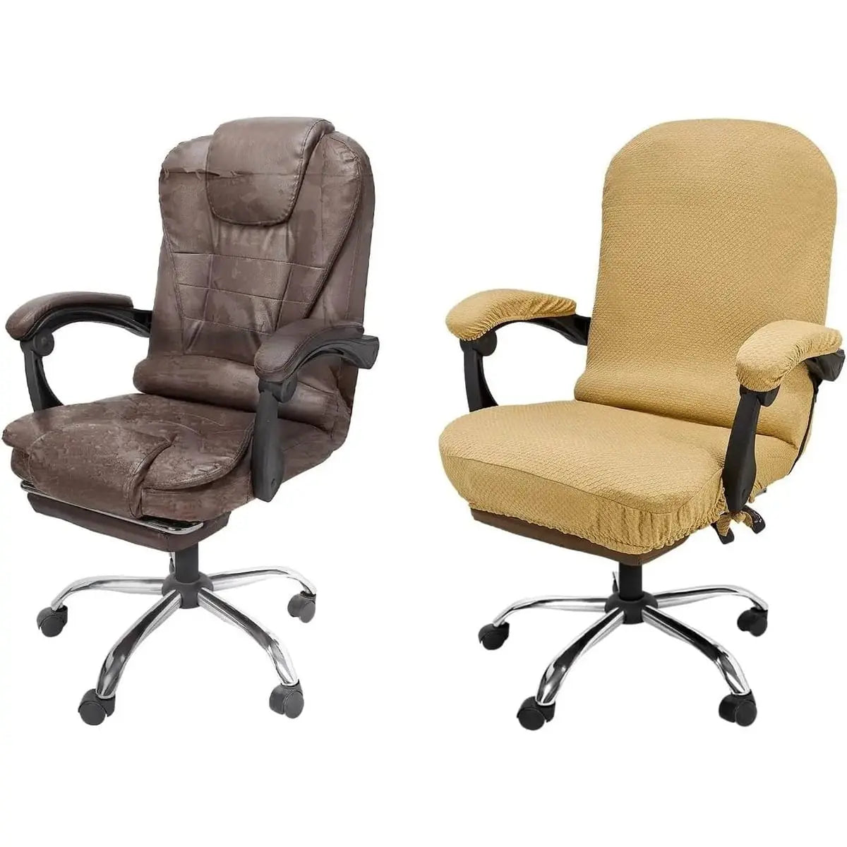 NeColorLife stretchable black jacquard office chair cover with armrests, designed for a secure fit and stylish protection.