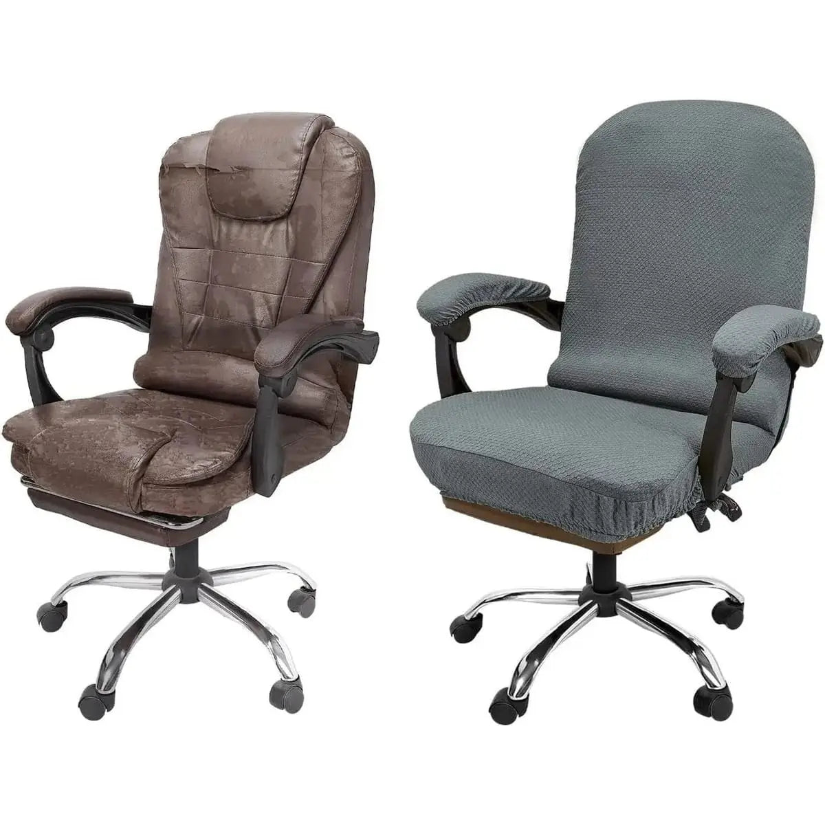 Black stretchable Jacquard office chair cover with armrests from NeColorLife, designed to fit large chairs comfortably.