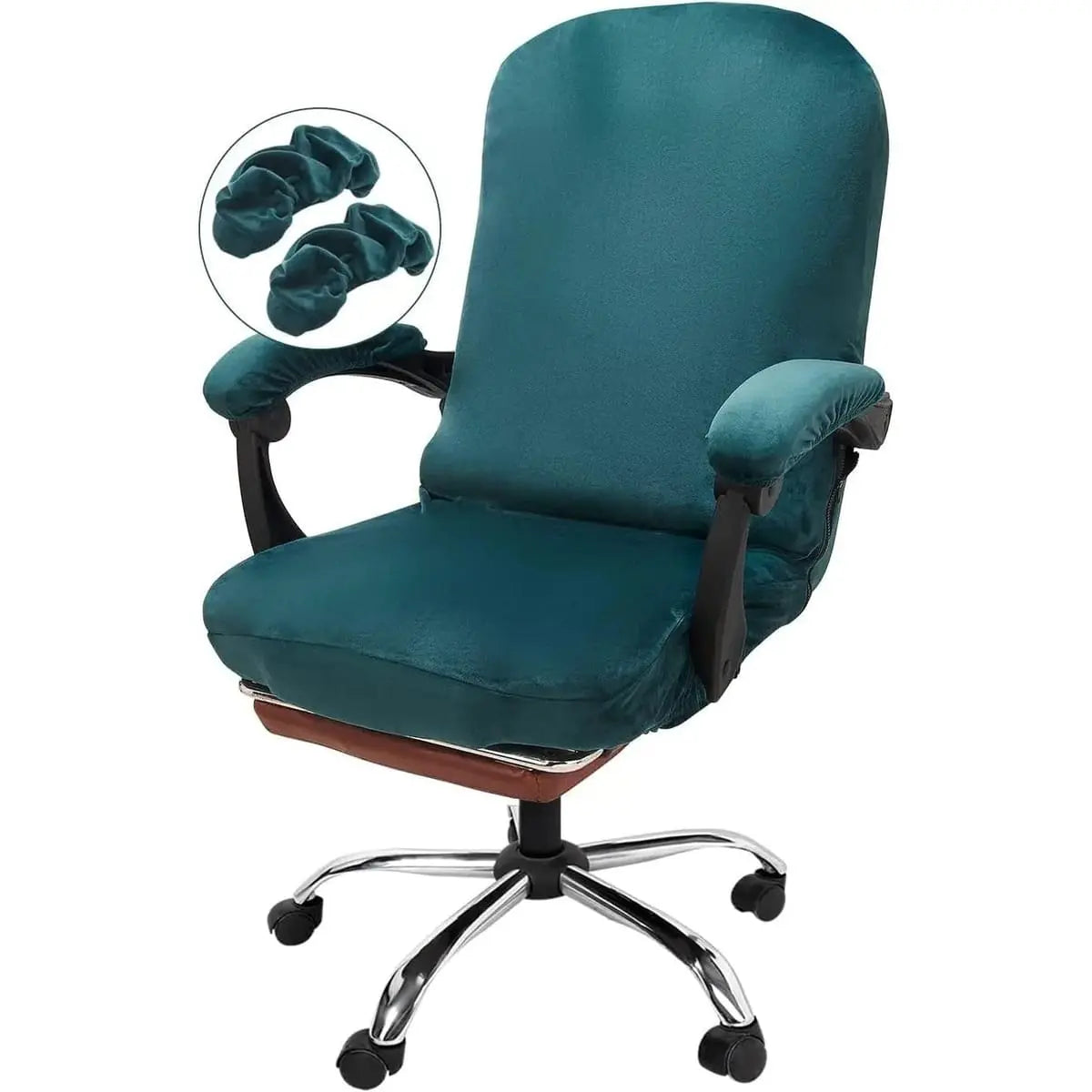 Black stretchable jacquard office chair cover with armrests by NeColorLife, designed to fit large chairs comfortably.