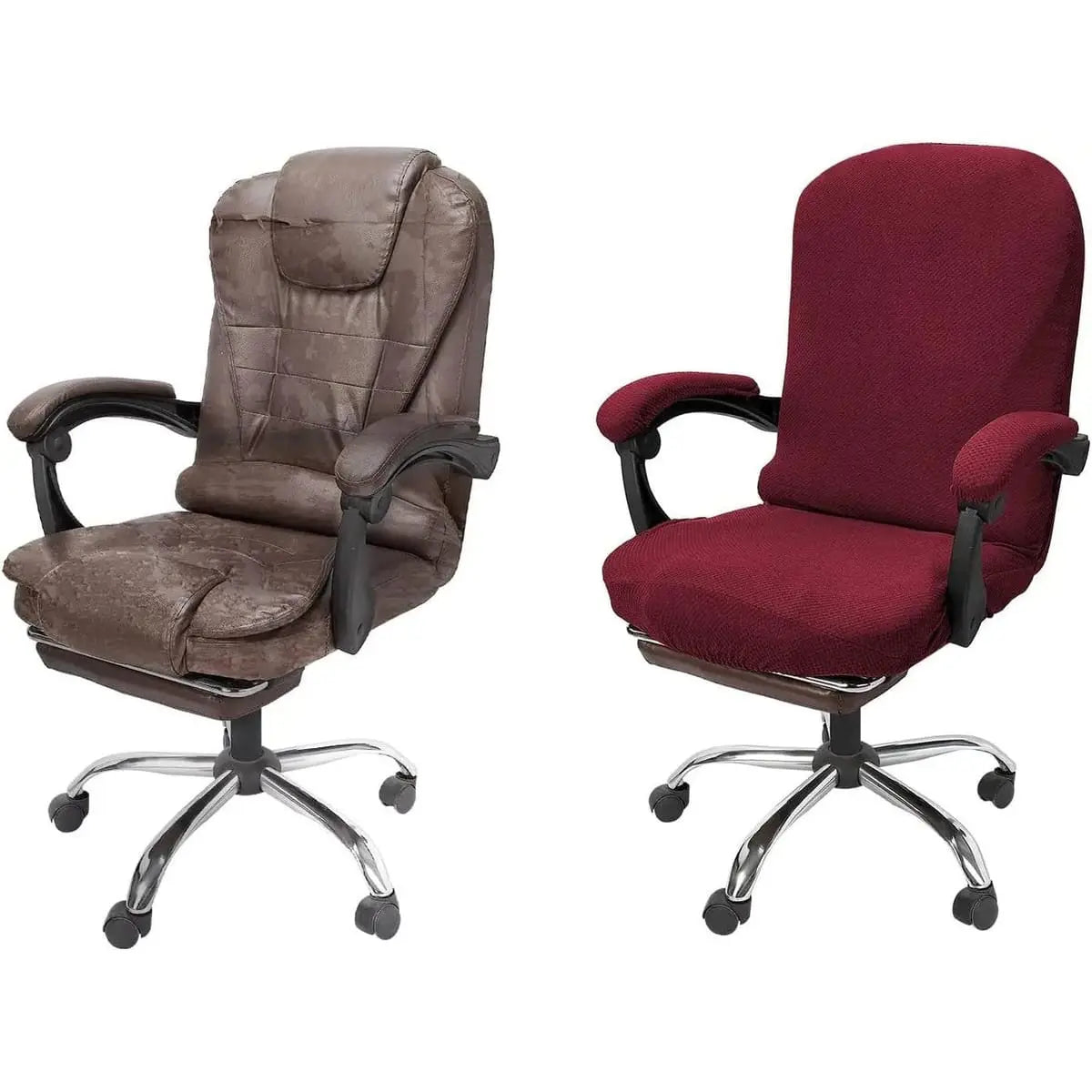 Black NeColorLife office chair cover with armrests, stretchable jacquard fabric, designed to fit large chairs comfortably.