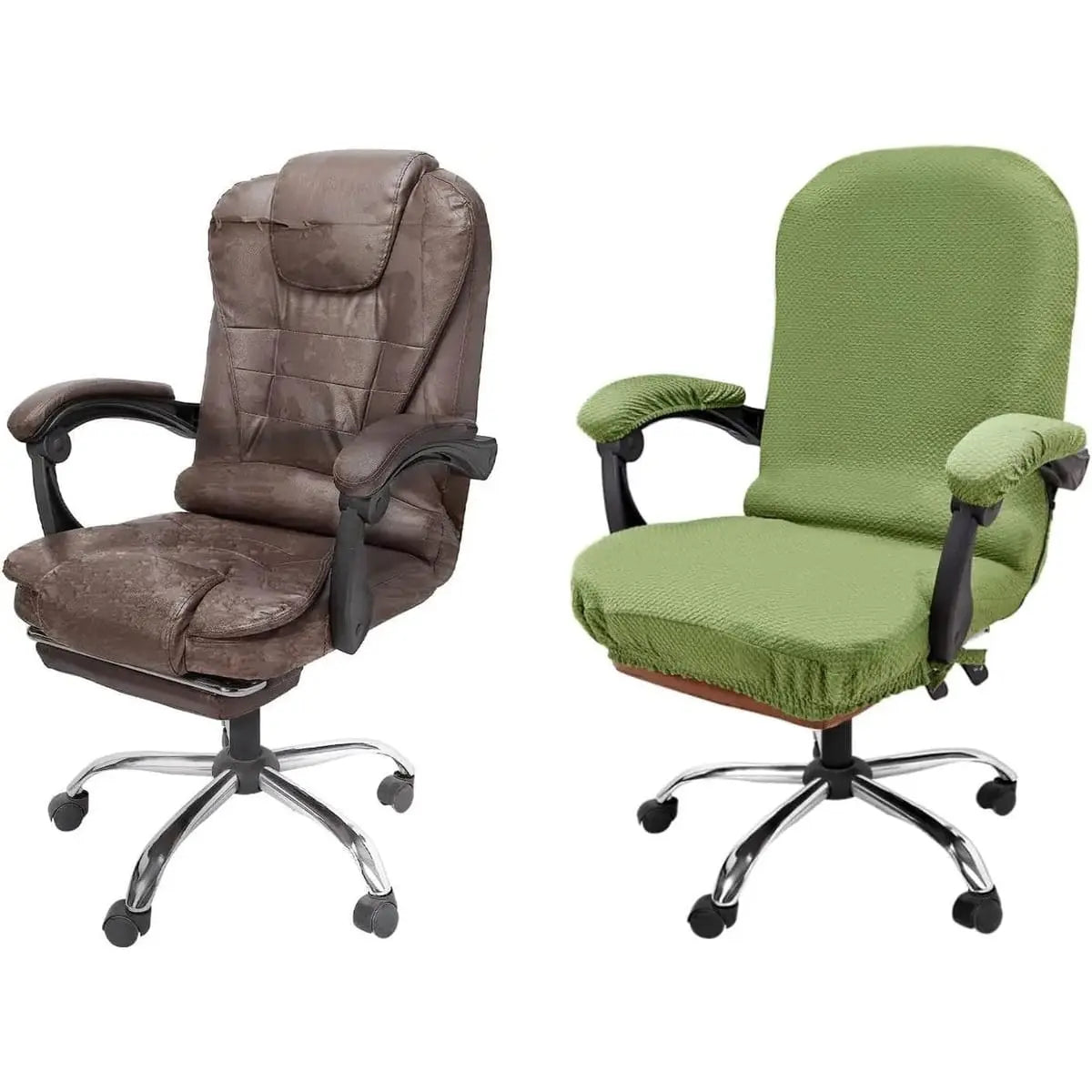 Black stretchable Jacquard office chair cover with armrests by NeColorLife, designed for a snug fit and elegant look.