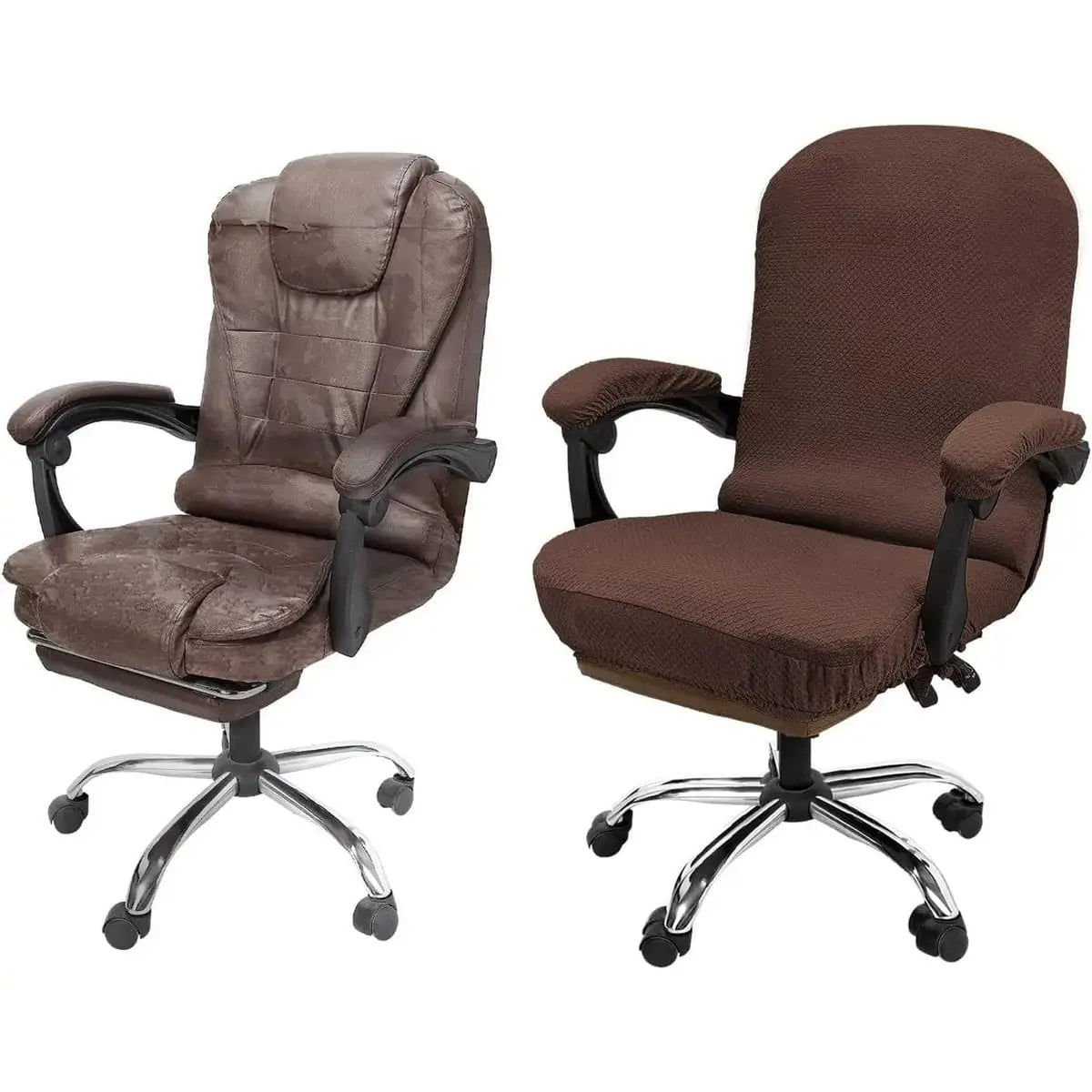 Black stretchable Jacquard office chair cover with armrests from NeColorLife, designed to fit large chairs comfortably.