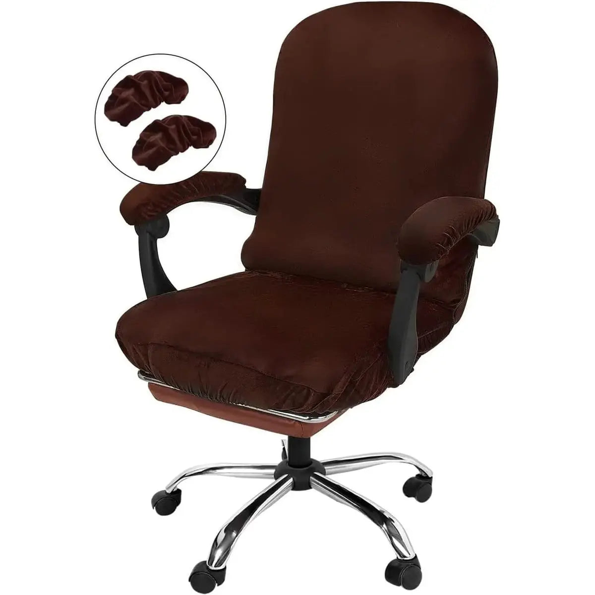 Black stretchable Jacquard office chair cover with armrests from NeColorLife, designed for a snug fit and stylish protection.