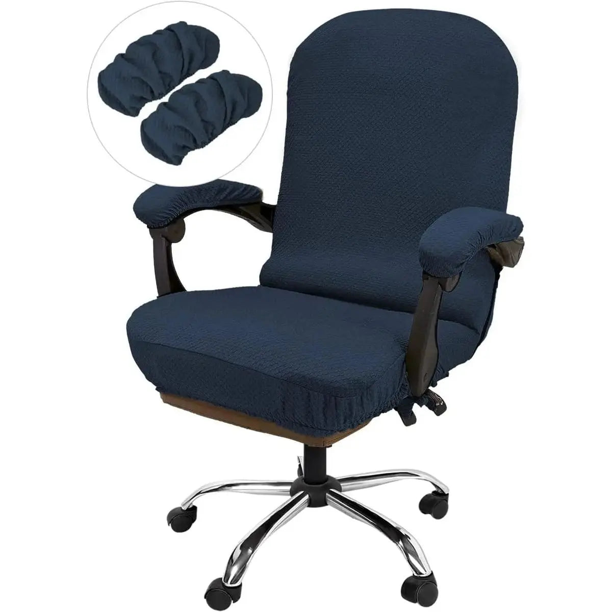 Black stretchable jacquard office chair cover with armrests from NeColorLife, designed to fit large chairs.