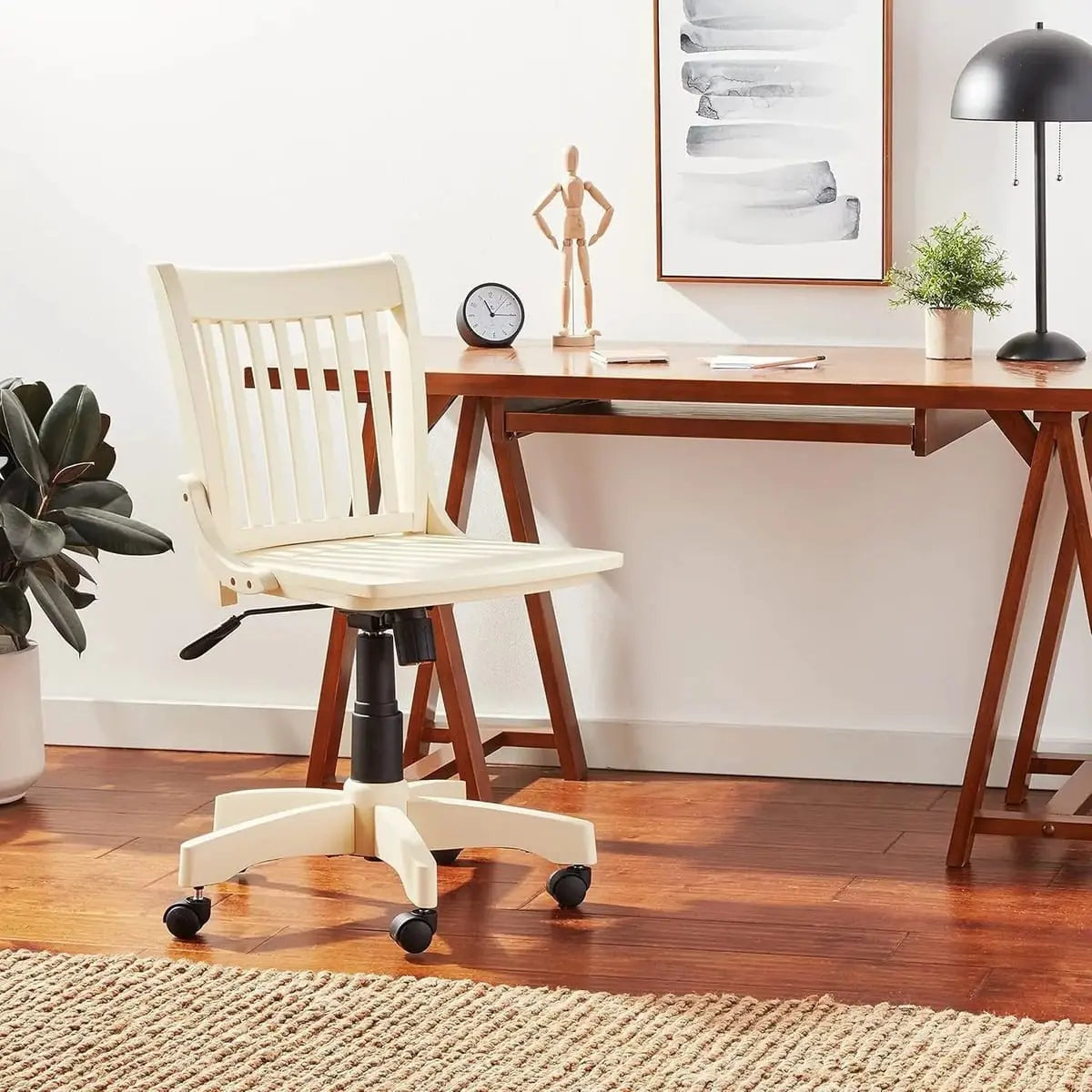 Deluxe Antique White Banker’s Chair by Office Star Products with adjustable height and traditional design for home office use.