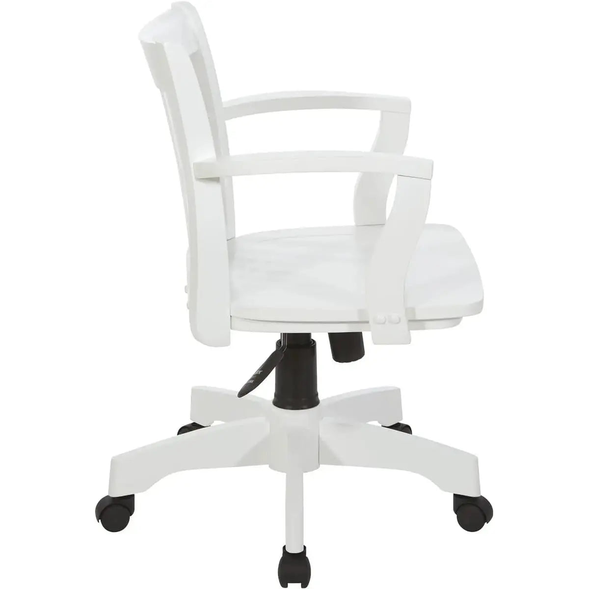 Office Star Products OSP Classic Wood Banker’s Chair with adjustable height, featuring a white finish and traditional wood design.