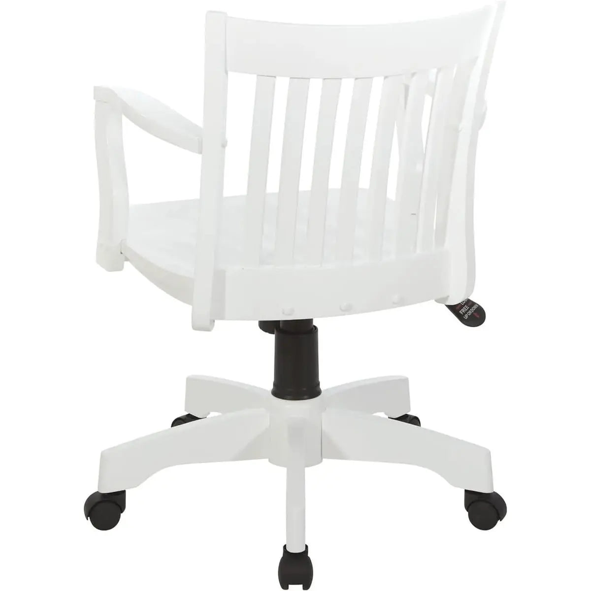 White Office Star Products Classic Wood Banker’s Chair with adjustable height, featuring a traditional design and ergonomic wooden armrests.