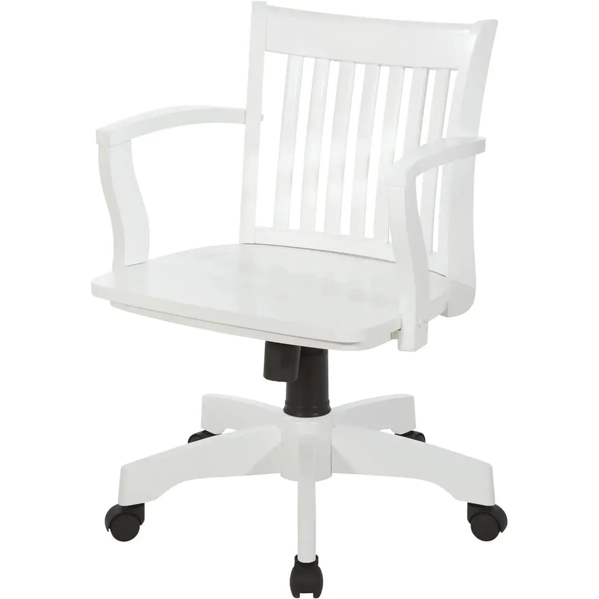 Office Star Products OSP Classic Wood Banker’s Chair with adjustable height and white finish, ideal for home office use.
