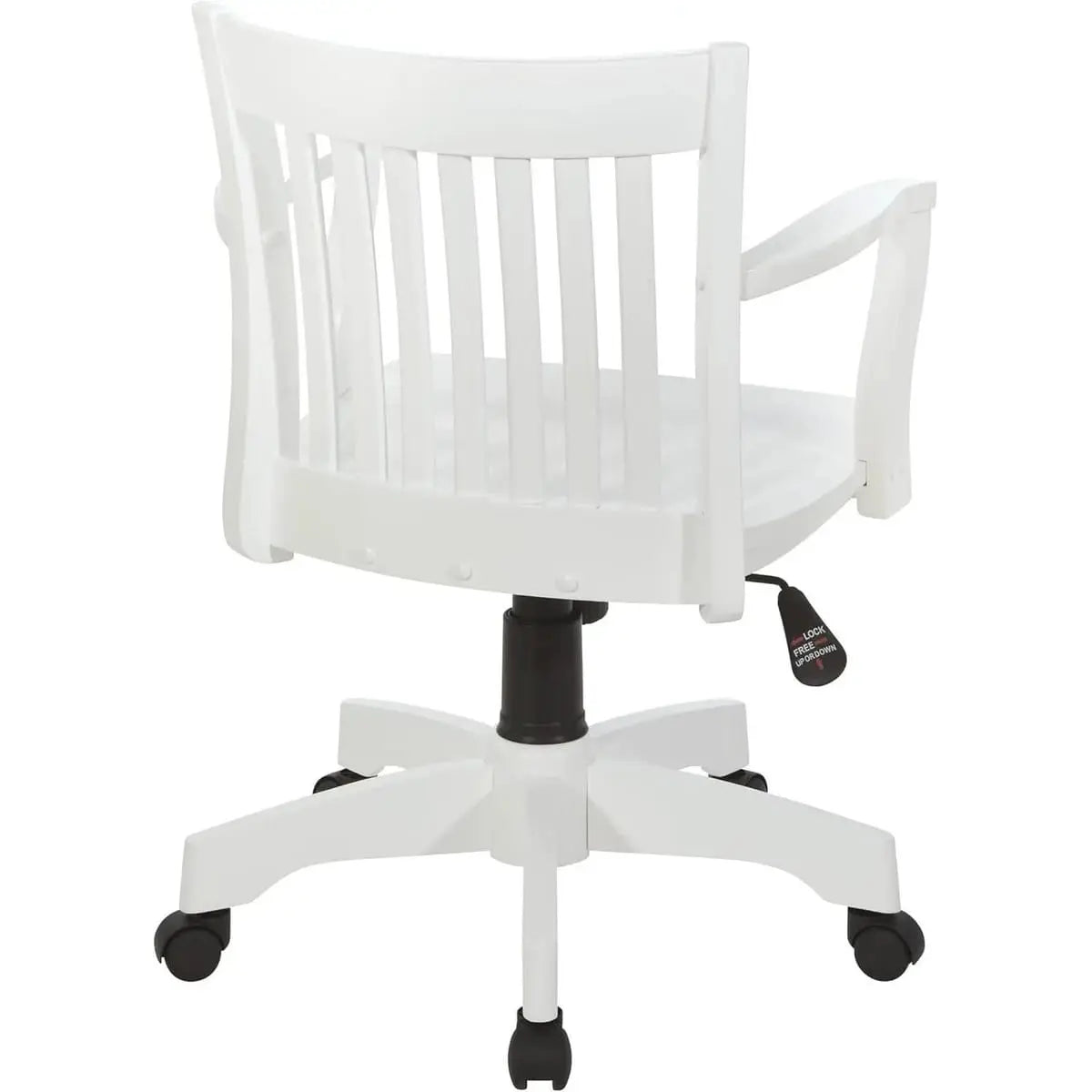 Office Star Products OSP Classic Wood Banker's Chair with adjustable height, featuring a white wooden frame and comfortable seating.