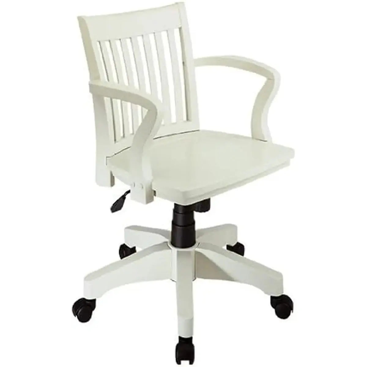 Office Star Products OSP Classic Wood Banker’s Chair with adjustable height, featuring a white finish and traditional wooden design.