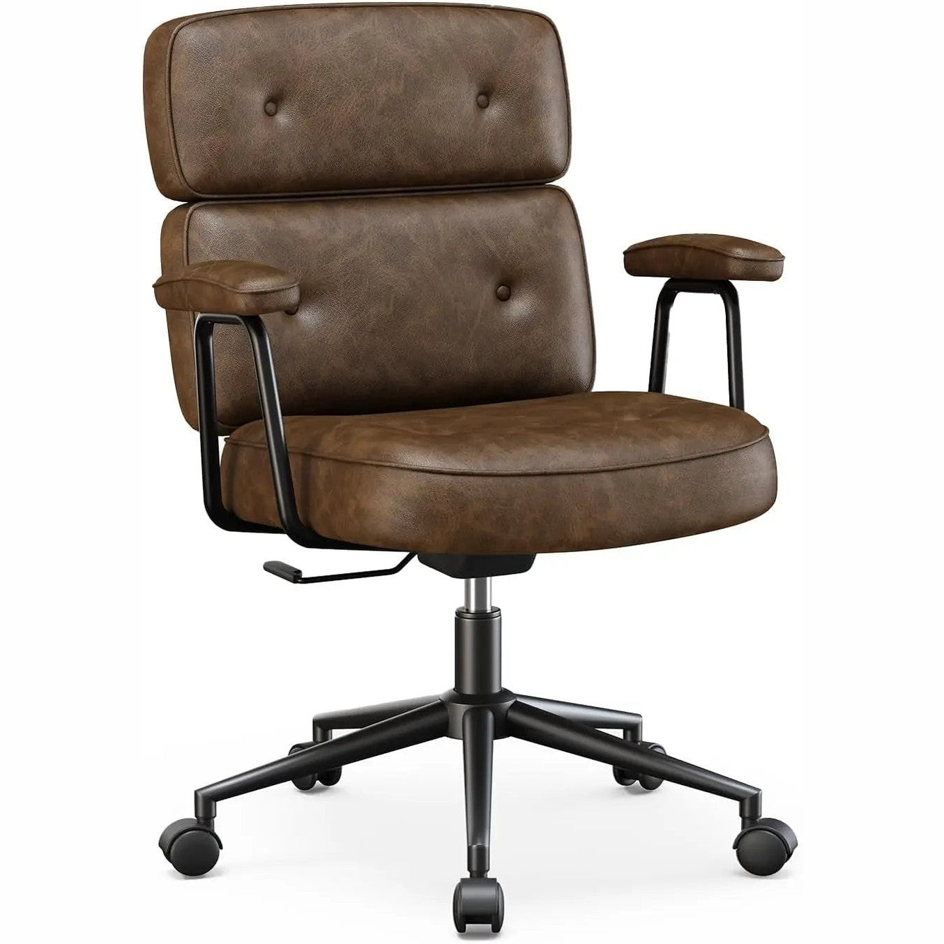 Brown OLIXIS ergonomic office chair with lumbar support, adjustable height, modern design, and padded seat for comfort.