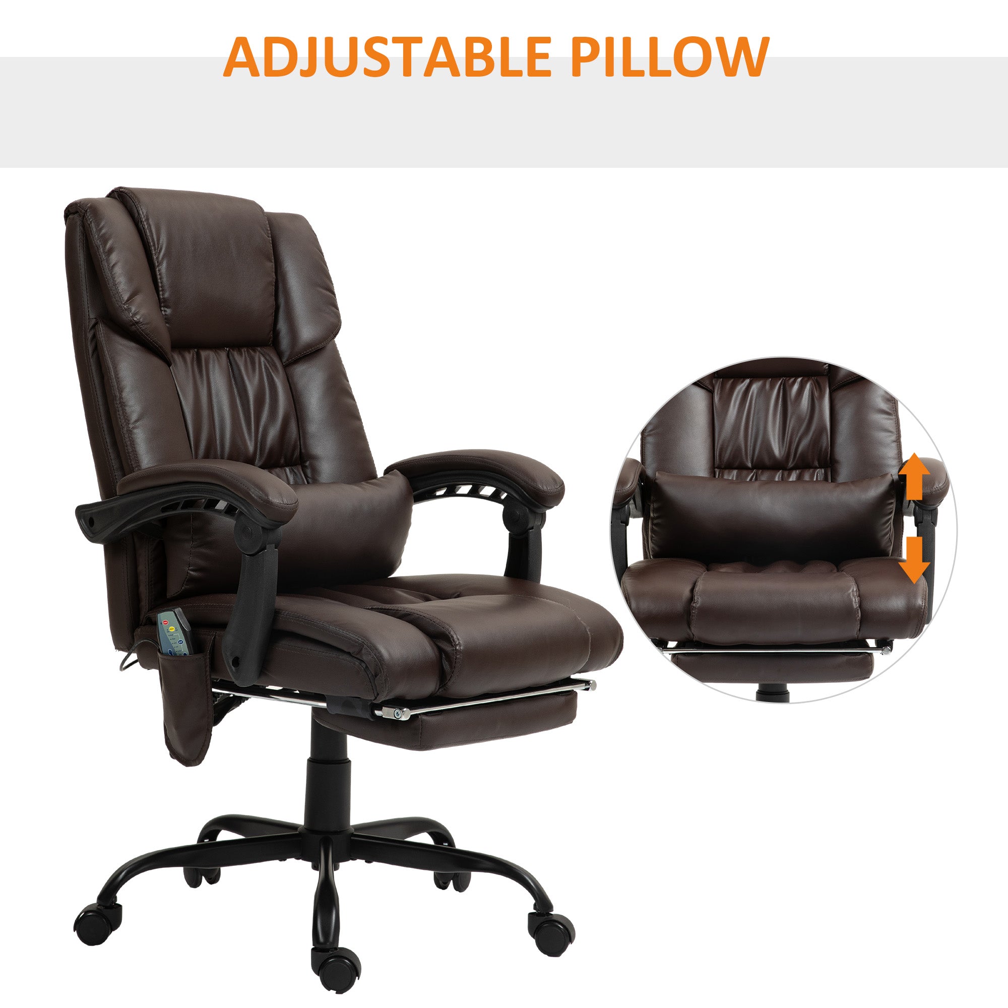 Adjustable lumbar pillow on brown office chair