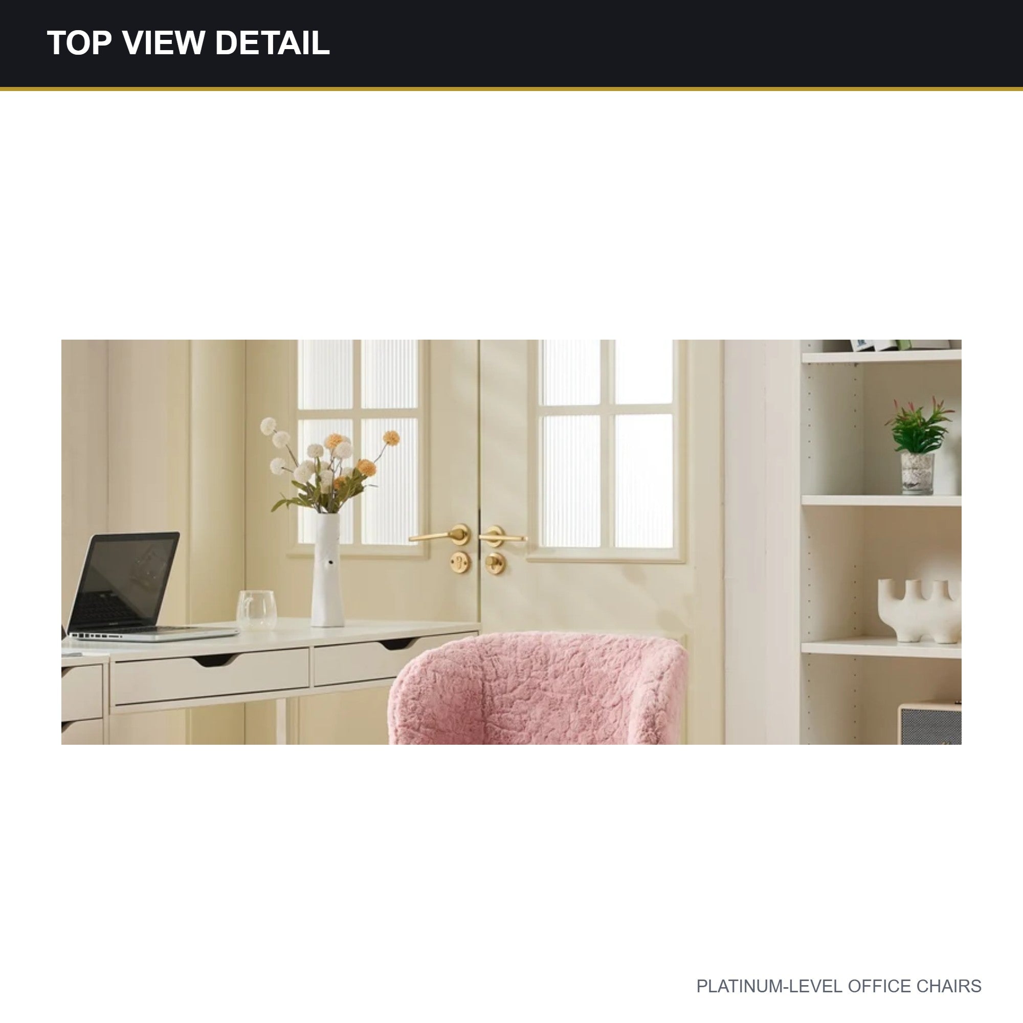 A&A Furniture Pink Faux Fur Vanity Chair with Metal Base