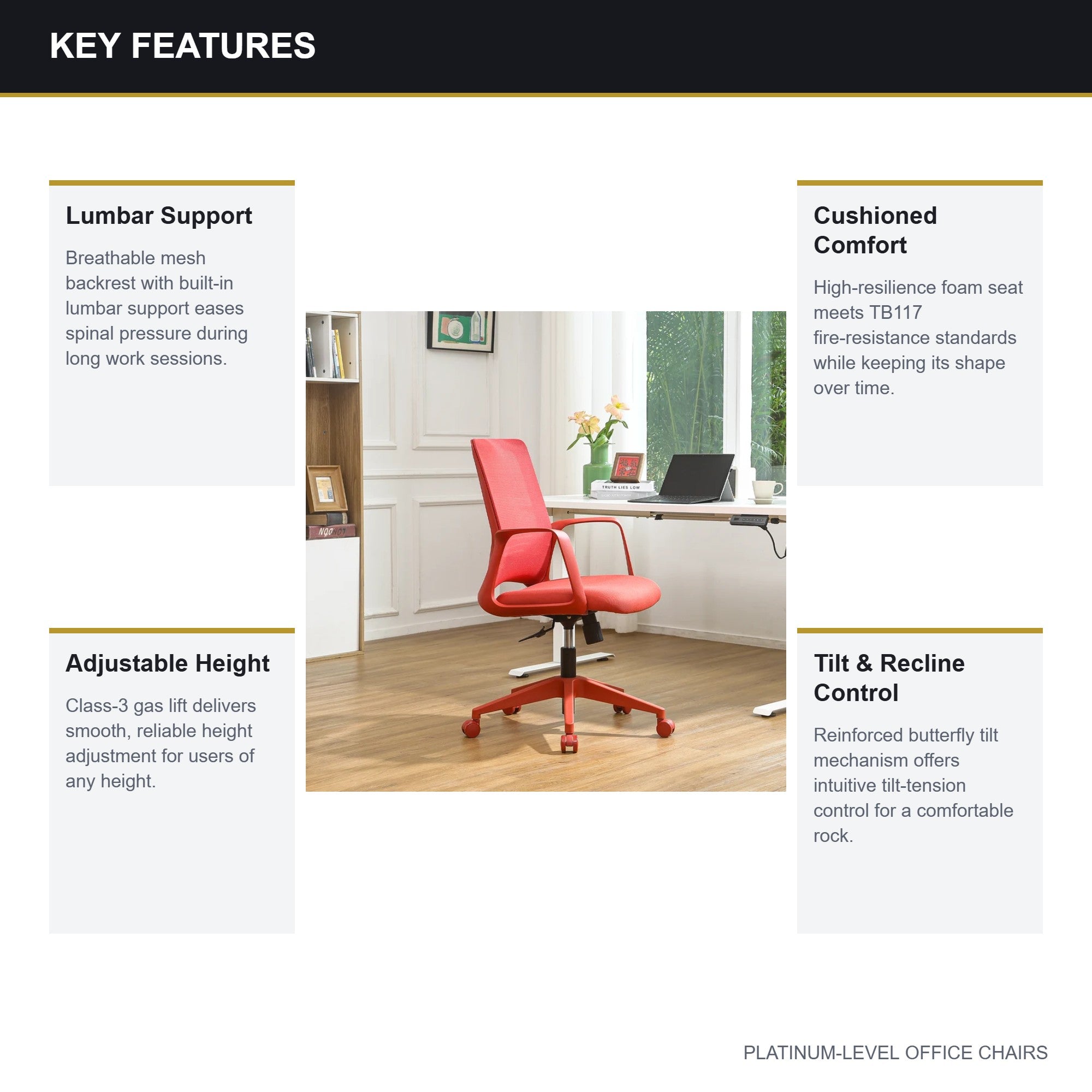 Red Mesh Executive Office Chair with Lumbar Support, 350 lbs - Platinum-Level Office Chairs