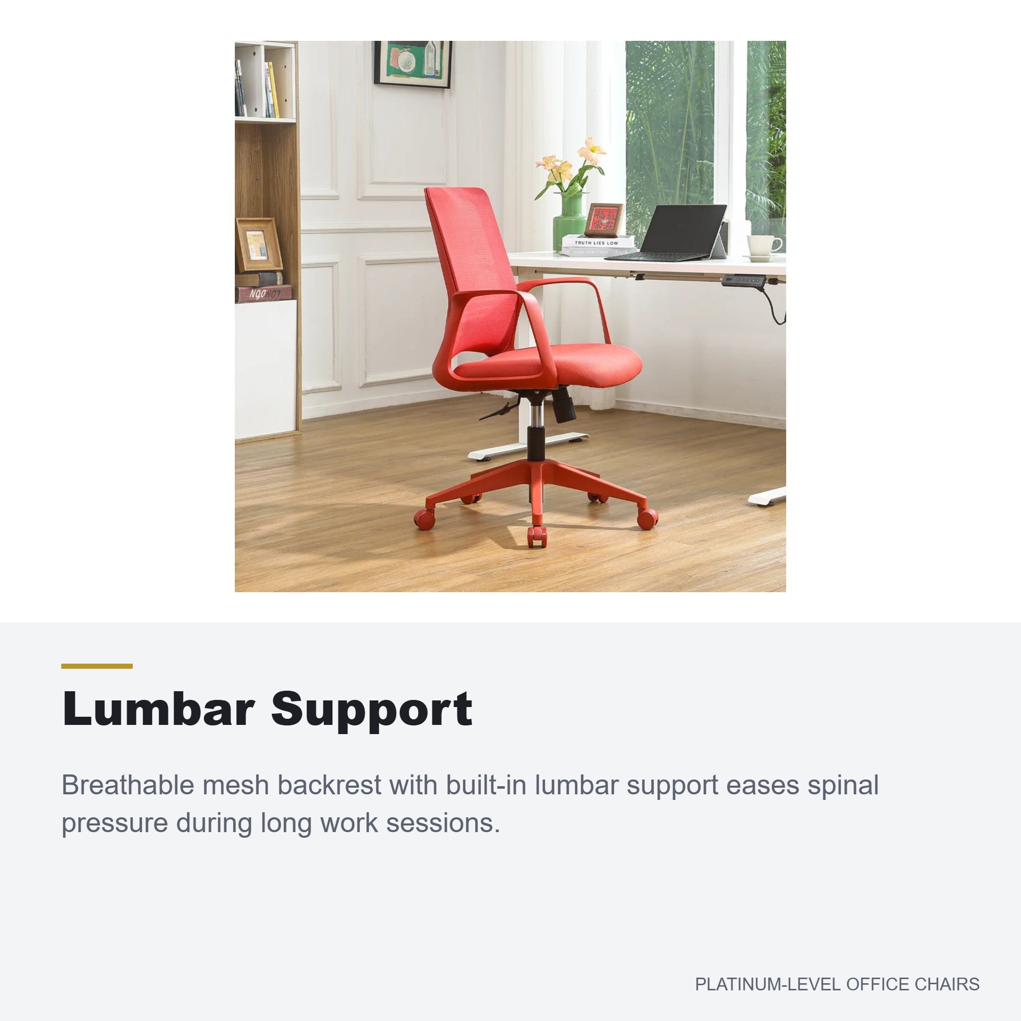 Red Mesh Executive Office Chair with Lumbar Support, 350 lbs - Platinum-Level Office Chairs