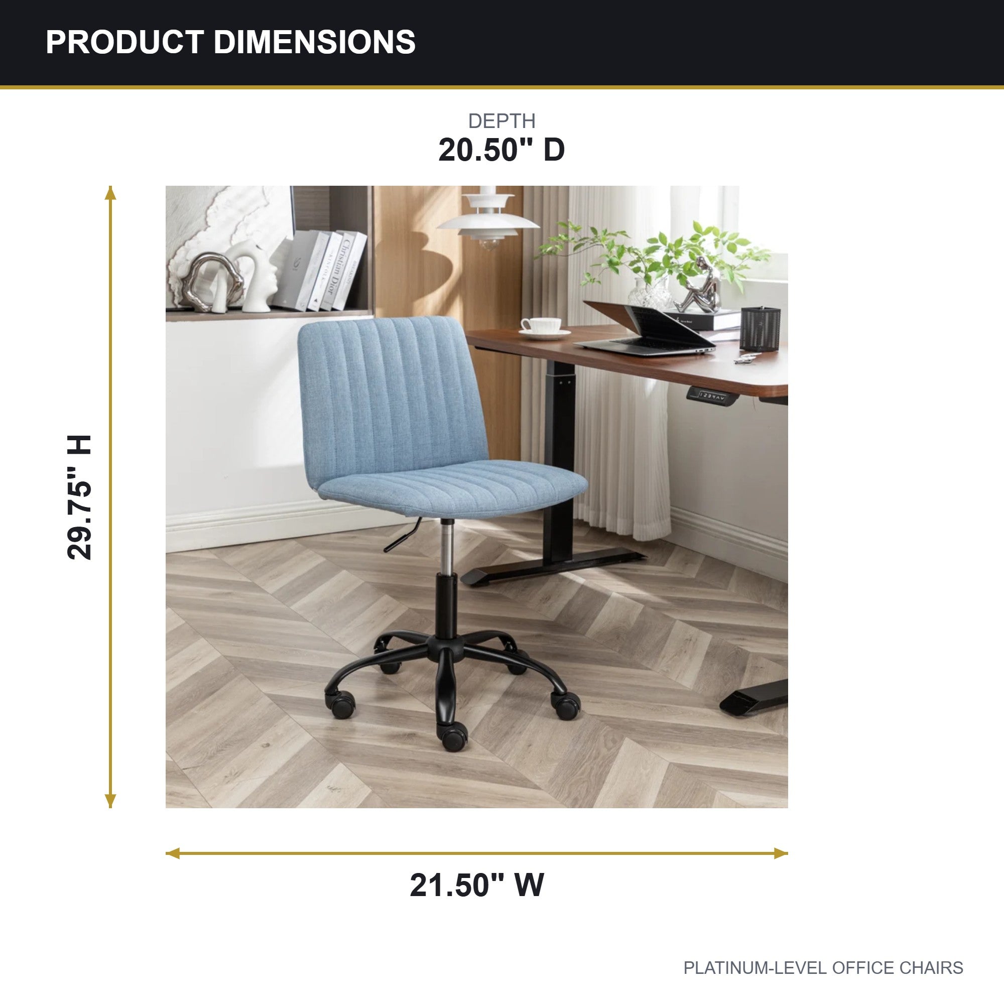 Masar Blue Fabric Swivel Office Chair with Metal Base
