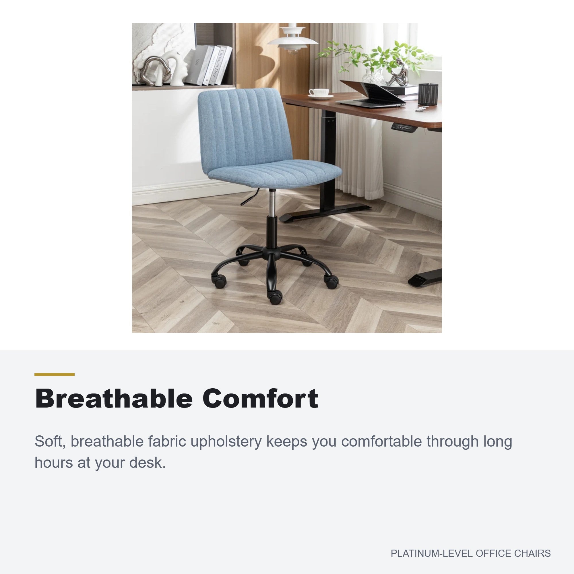 Masar Blue Fabric Swivel Office Chair with Metal Base