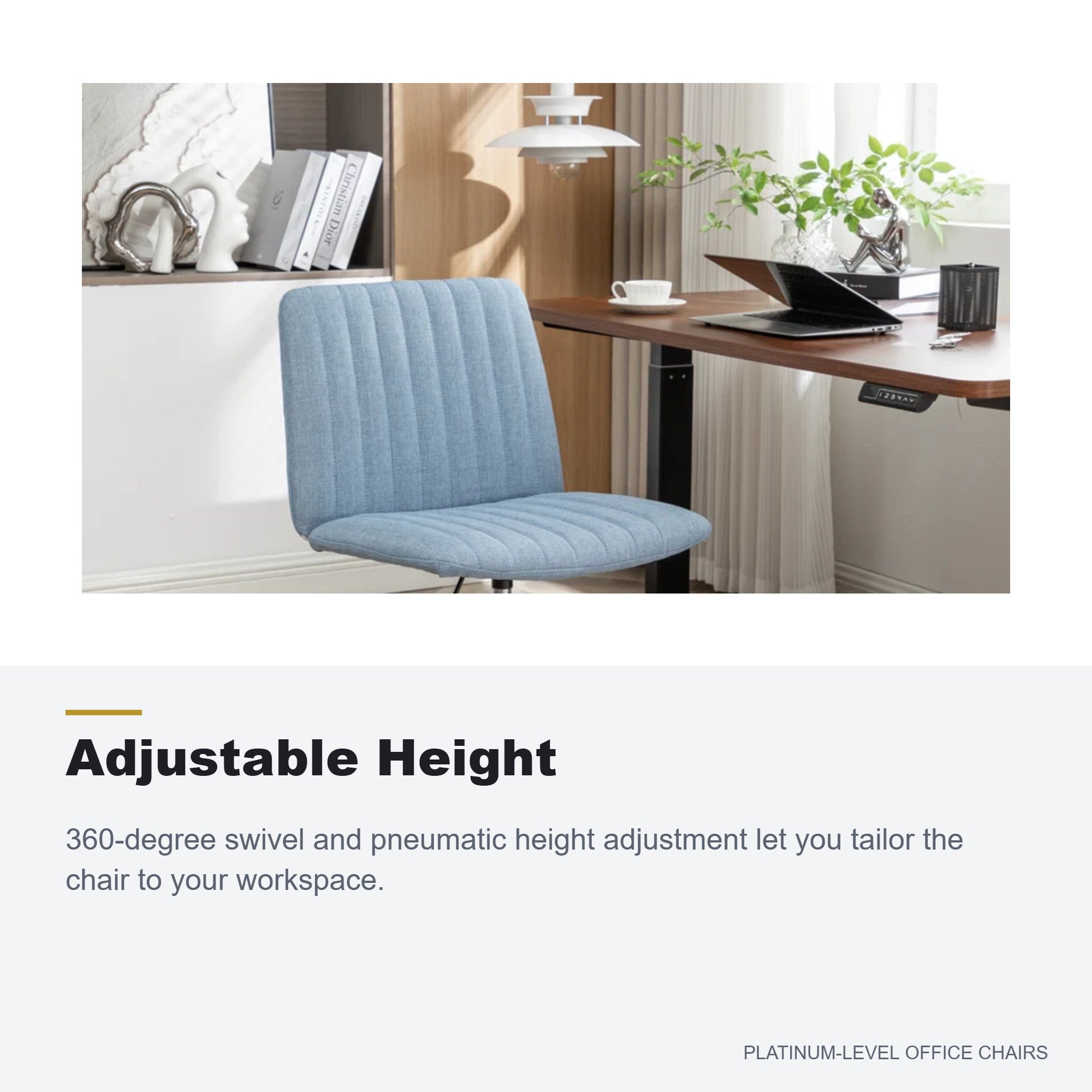 Masar Blue Fabric Swivel Office Chair with Metal Base