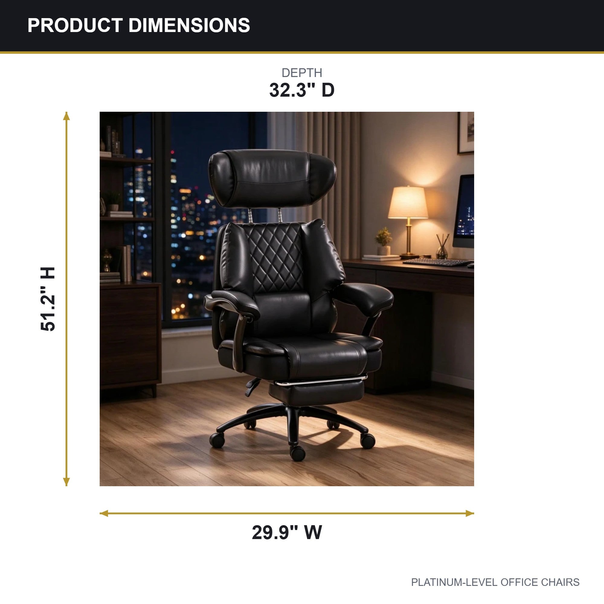 Black 500lbs Big and Tall Reclining Office Chair with Footrest - Platinum-Level Office Chairs