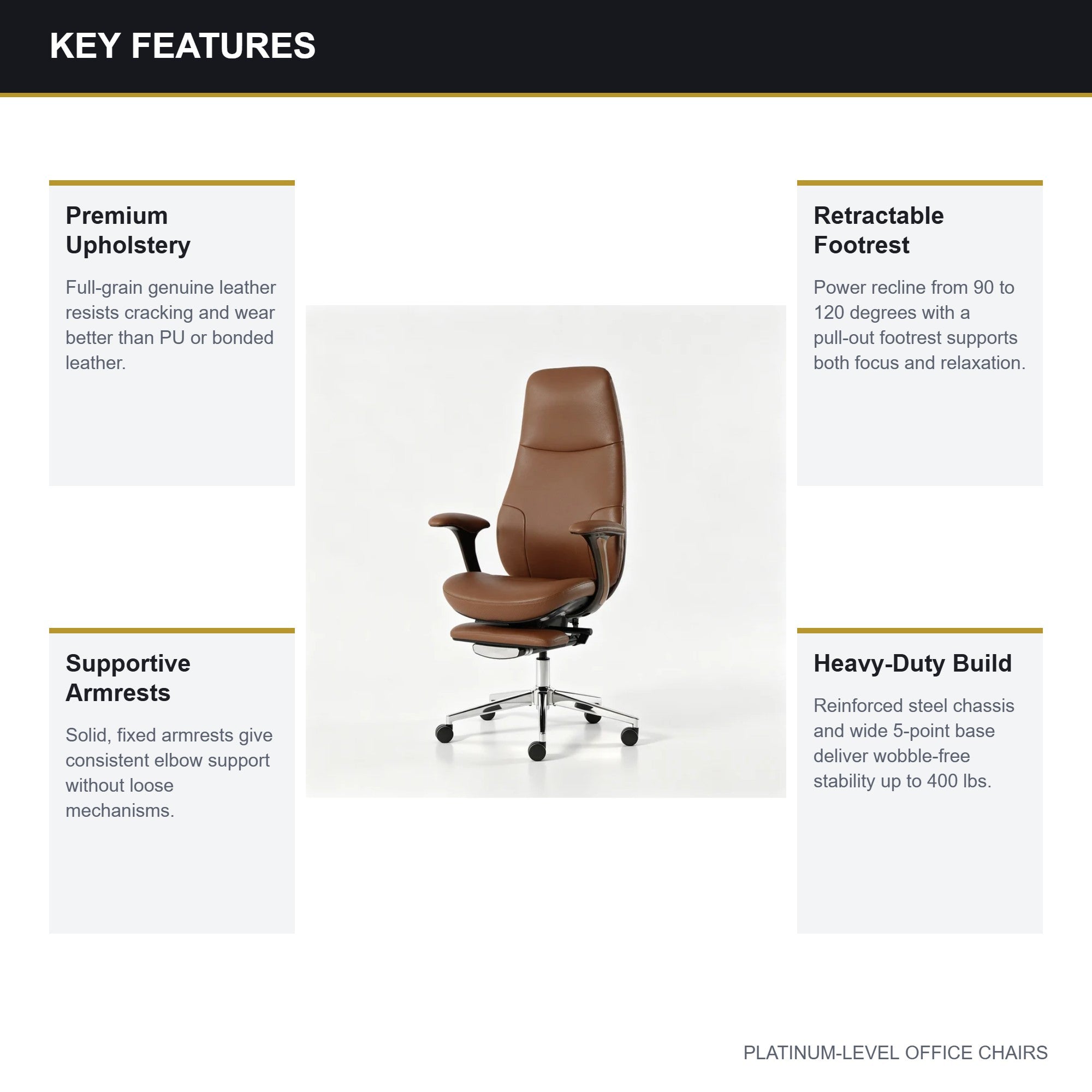 FurniBaron Brown Full-Grain Leather Executive Chair Footrest - Platinum-Level Office Chairs